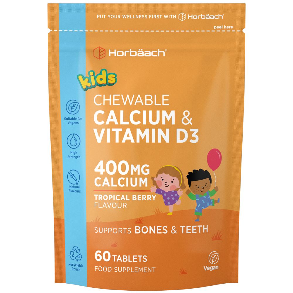 Calcium 400 mg and Vitamin D3 for Kids | 90 Chewable Tablets
