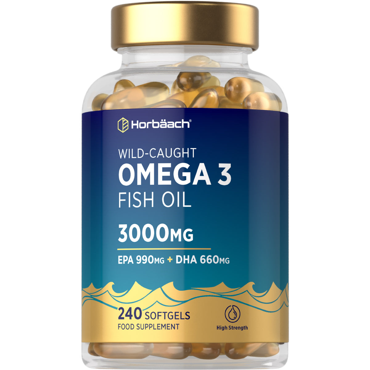 Omega 3 Fish Oil 3000mg with EPA 990mg and DHA 660mg in 240 softgels.