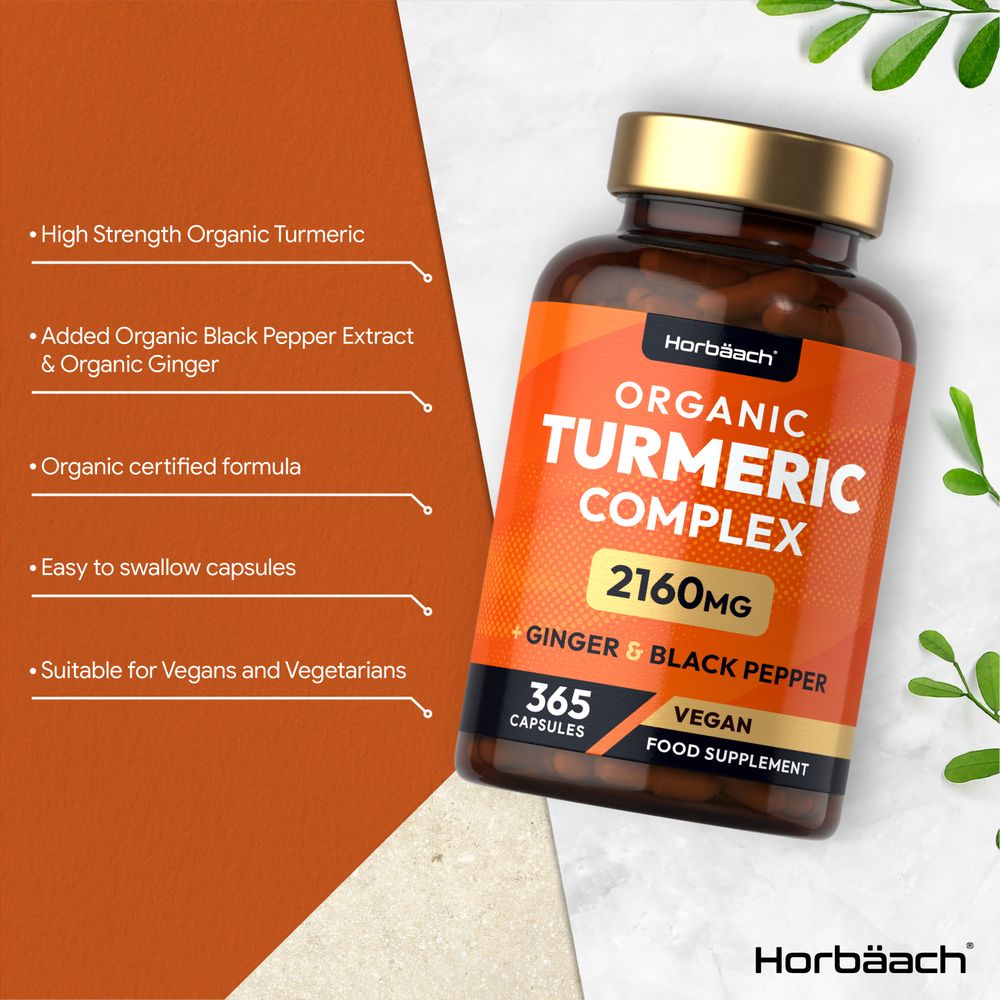 Turmeric Complex with Ginger, Black Pepper 2160 mg | Organic | 365 Capsules