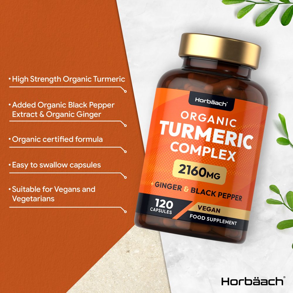 Turmeric Complex with Ginger, Black Pepper 2160 mg | Organic | 120 Capsules