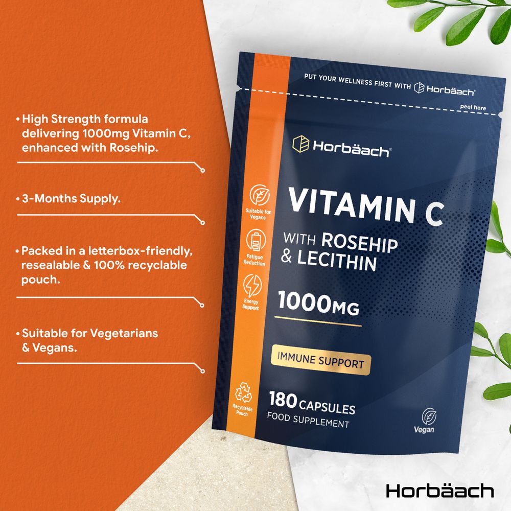 Vitamin C 1000 mg with Rosehip and Lecithin | 180 Capsules