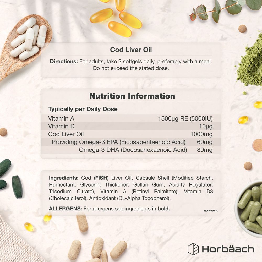 Cod Liver Oil Gelatine Free 1000 mg | 120 Softgels