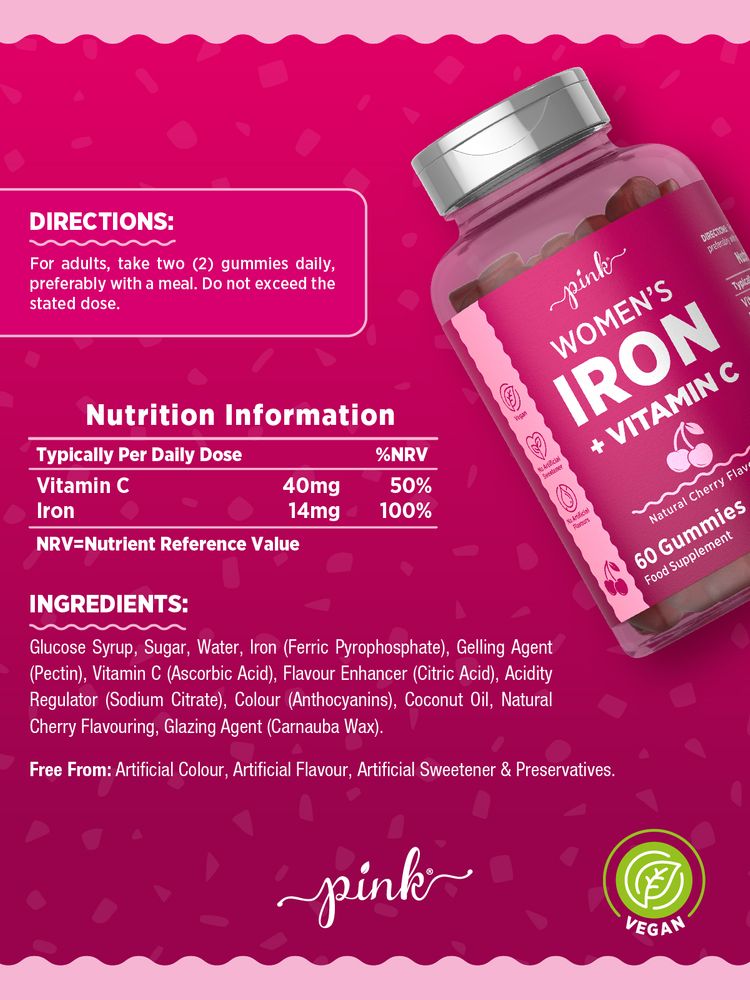 Iron with Vitamin C for Women | 60 Gummies