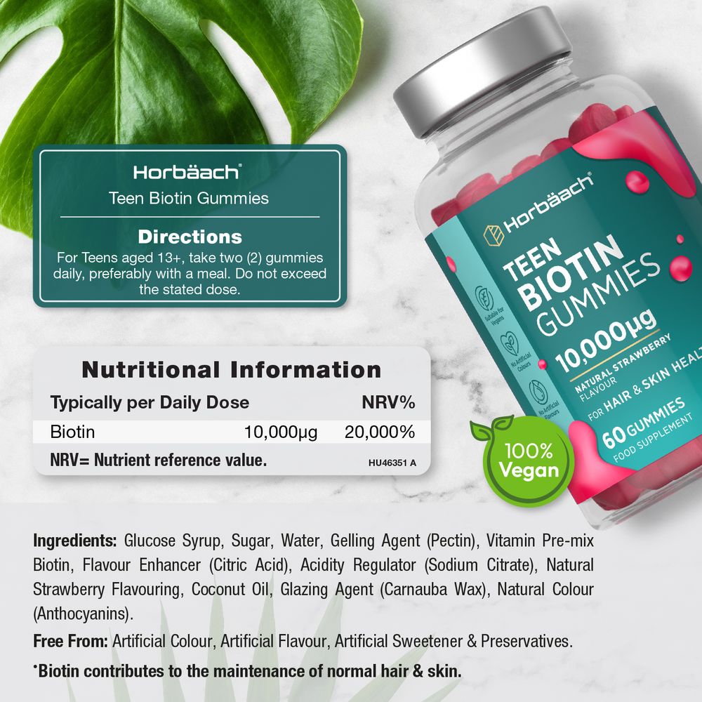 Biotin for Teens 10,000 ug | 60 Gummies