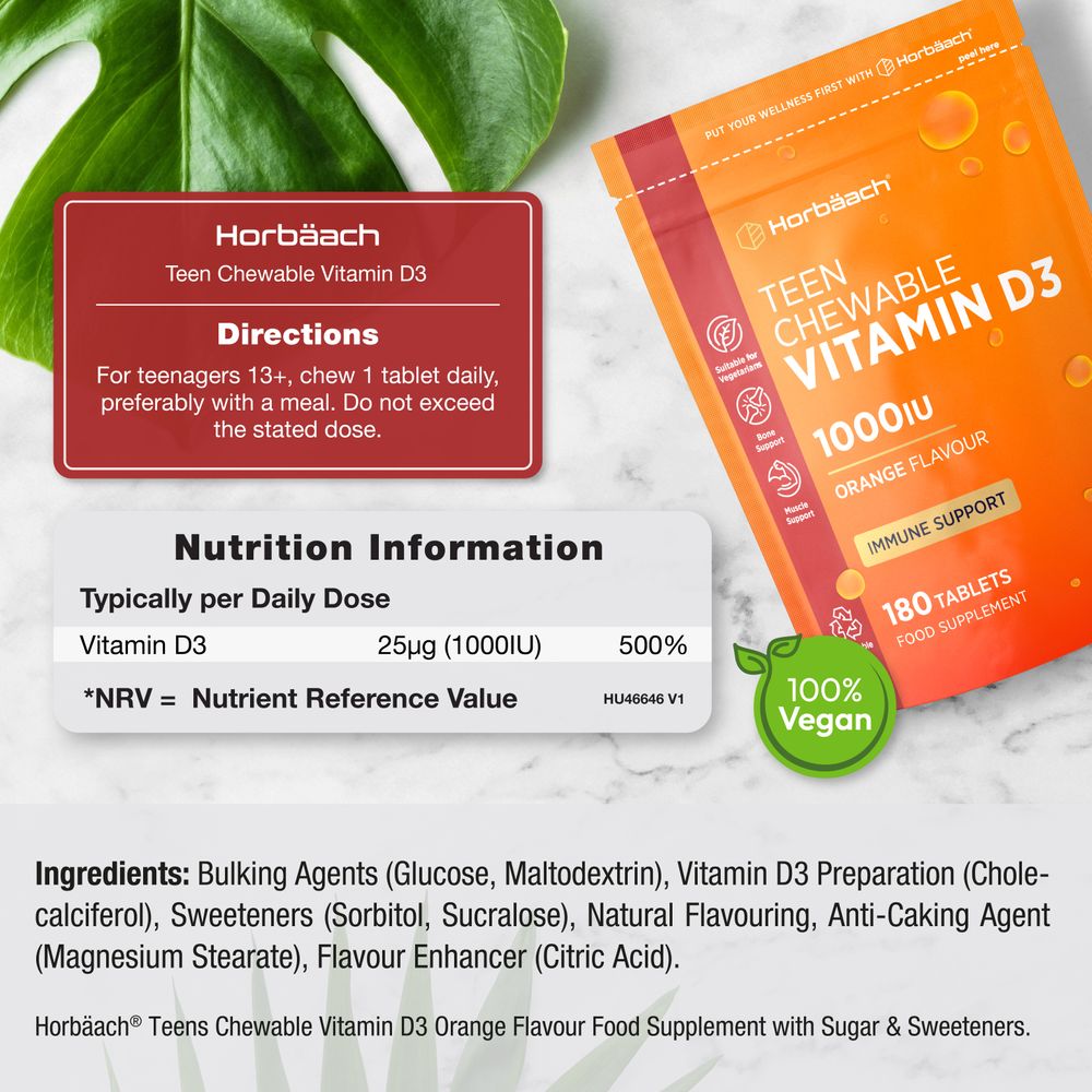 Vitamin D3 for Teens 1000 IU | 180 Chewable Tablets