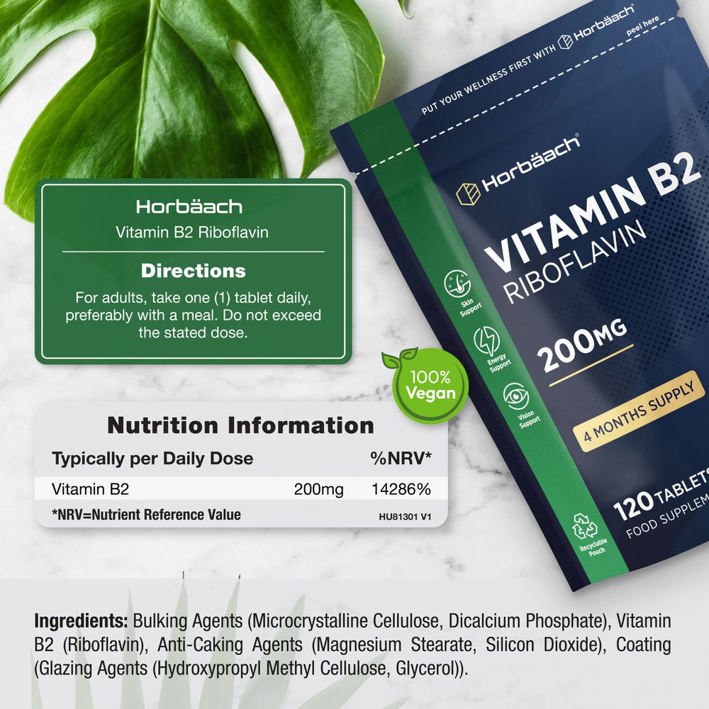Vitamin B2 Riboflavin 200 mg | 120 Tablets