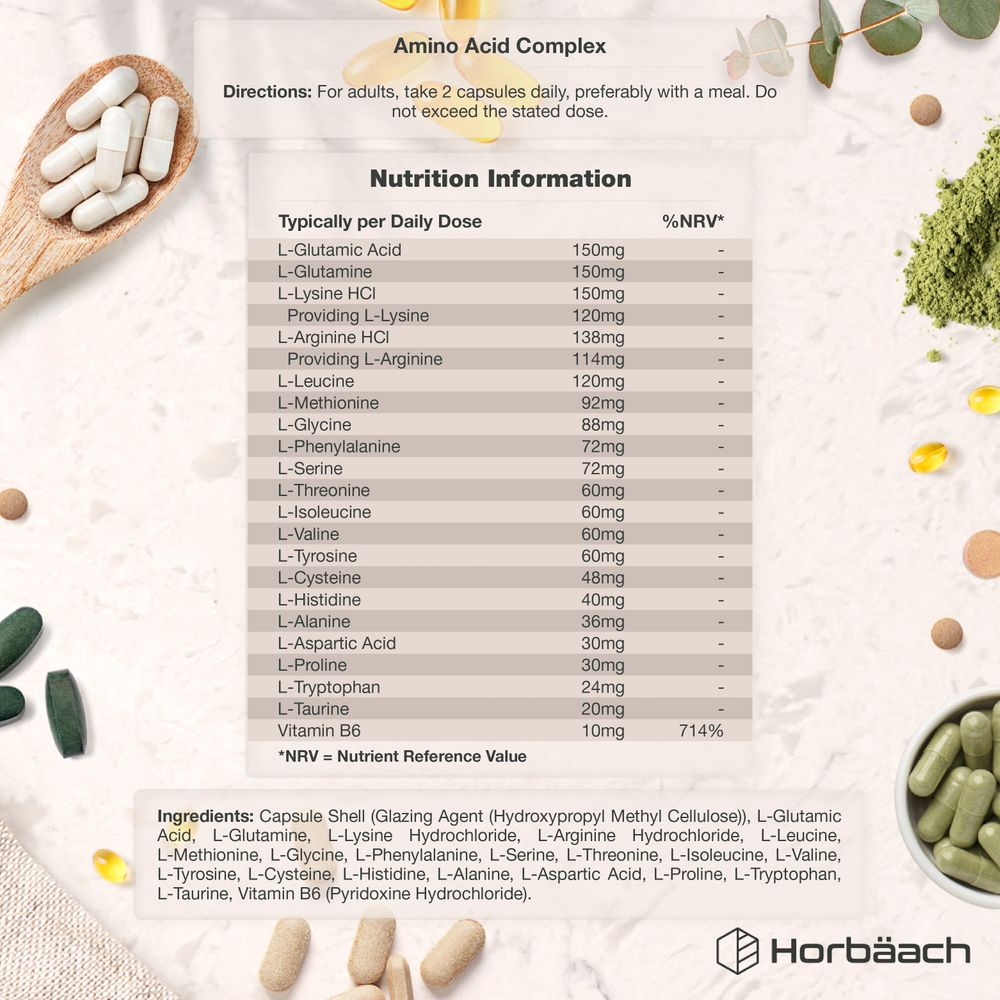 Amino Acid Complex with Vitamin B6 | 120 Capsules