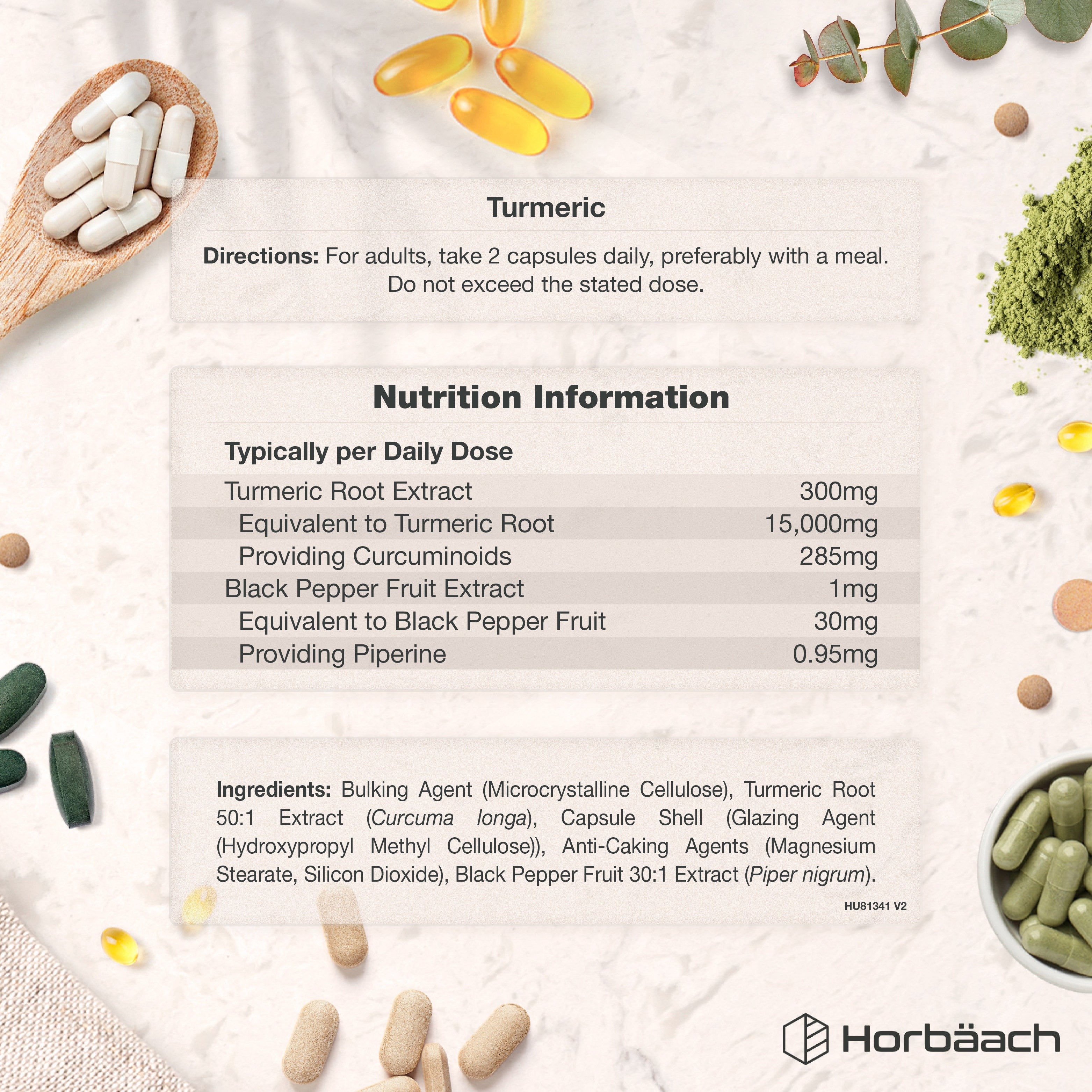 HU High Strength Turmeric 15,000mg equivalent in 90 vegan capsules, available in a bottle for daily health support.