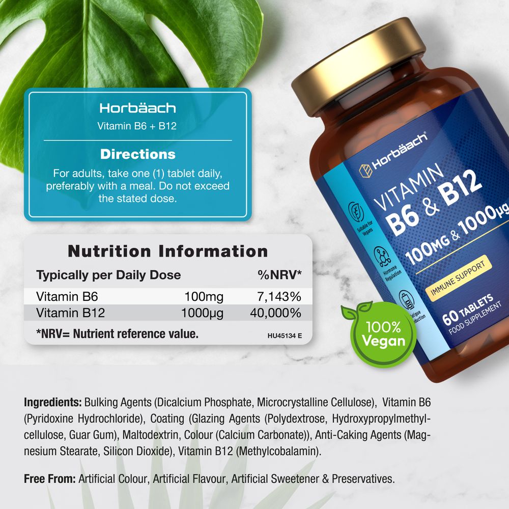 Vitamin B6 100 mg & B12 1000 mcg | 60 Tablets