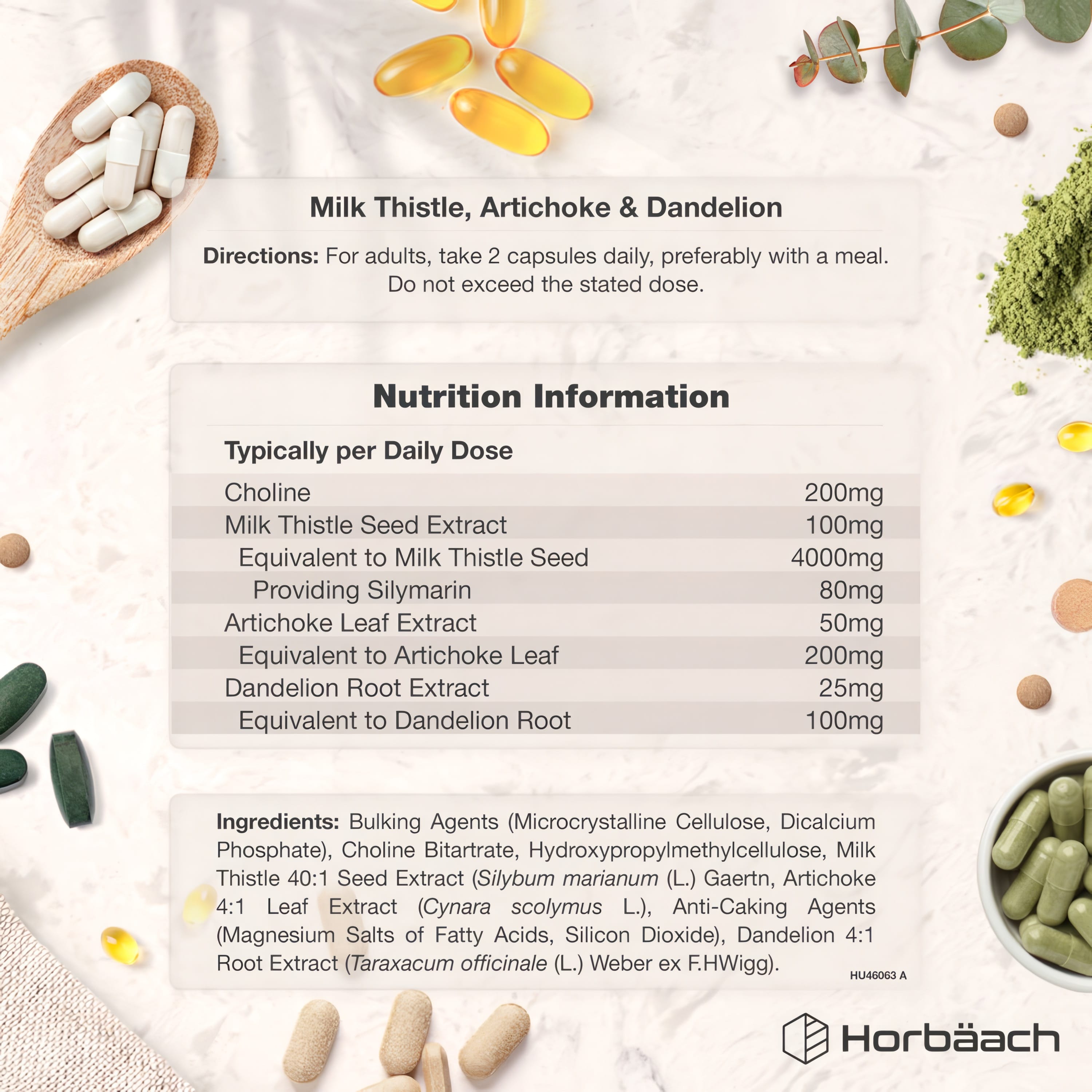Nutrition Information and Ingredients panel for Milk Thistle Complex 120 Vegan Capsules.