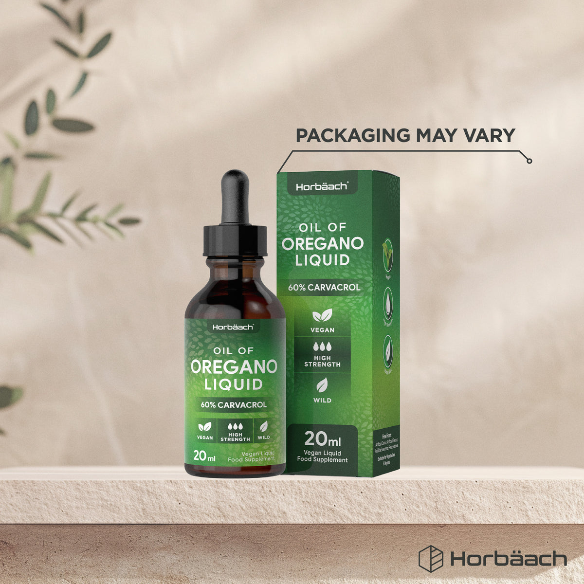 Oil of Oregano Liquid, 60% Carvacrol, 20ml. Vegan, high strength wild liquid food supplement.