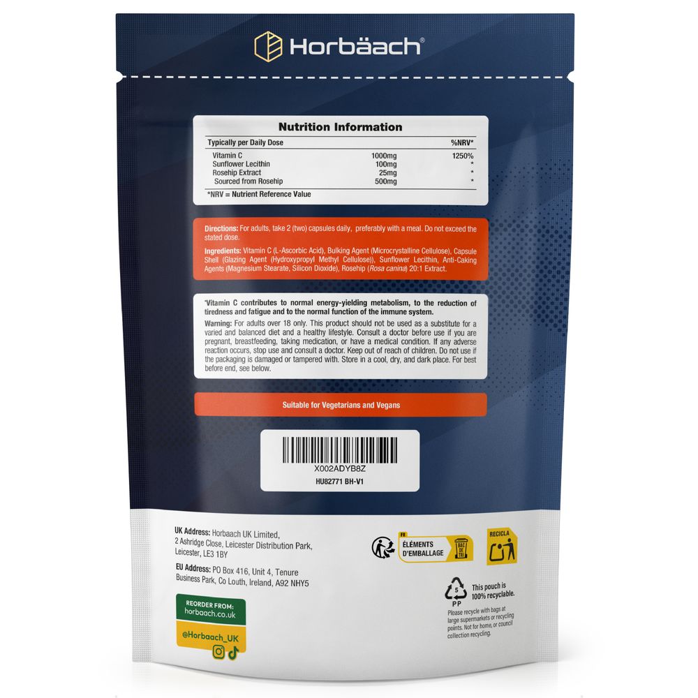 Vitamin C 1000 mg with Rosehip and Lecithin | 180 Capsules