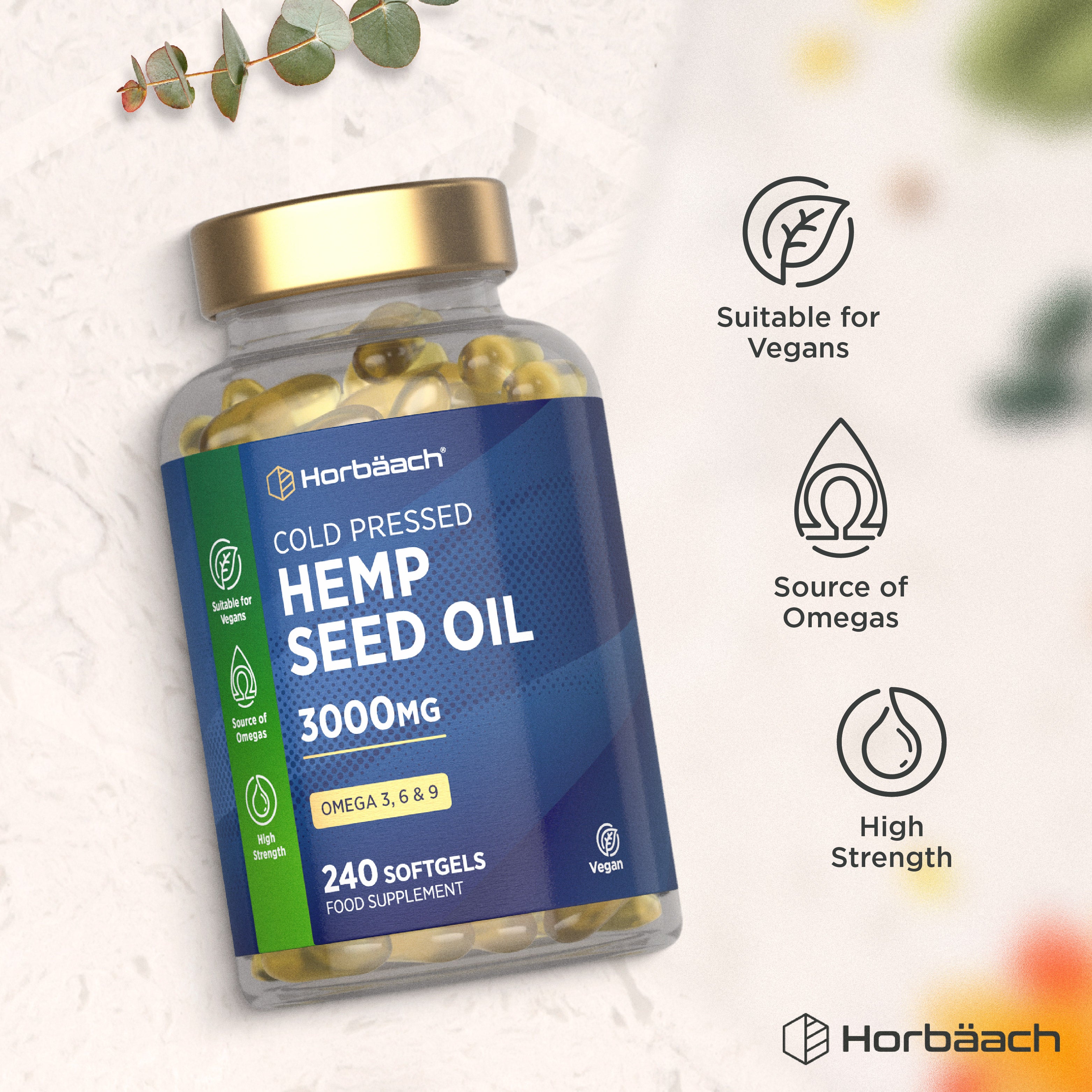 Hemp Seed Oil 3000mg offers Omegas 3, 6 & 9 in 240 softgels. Vegan, high strength `source_id` of essential omegas.