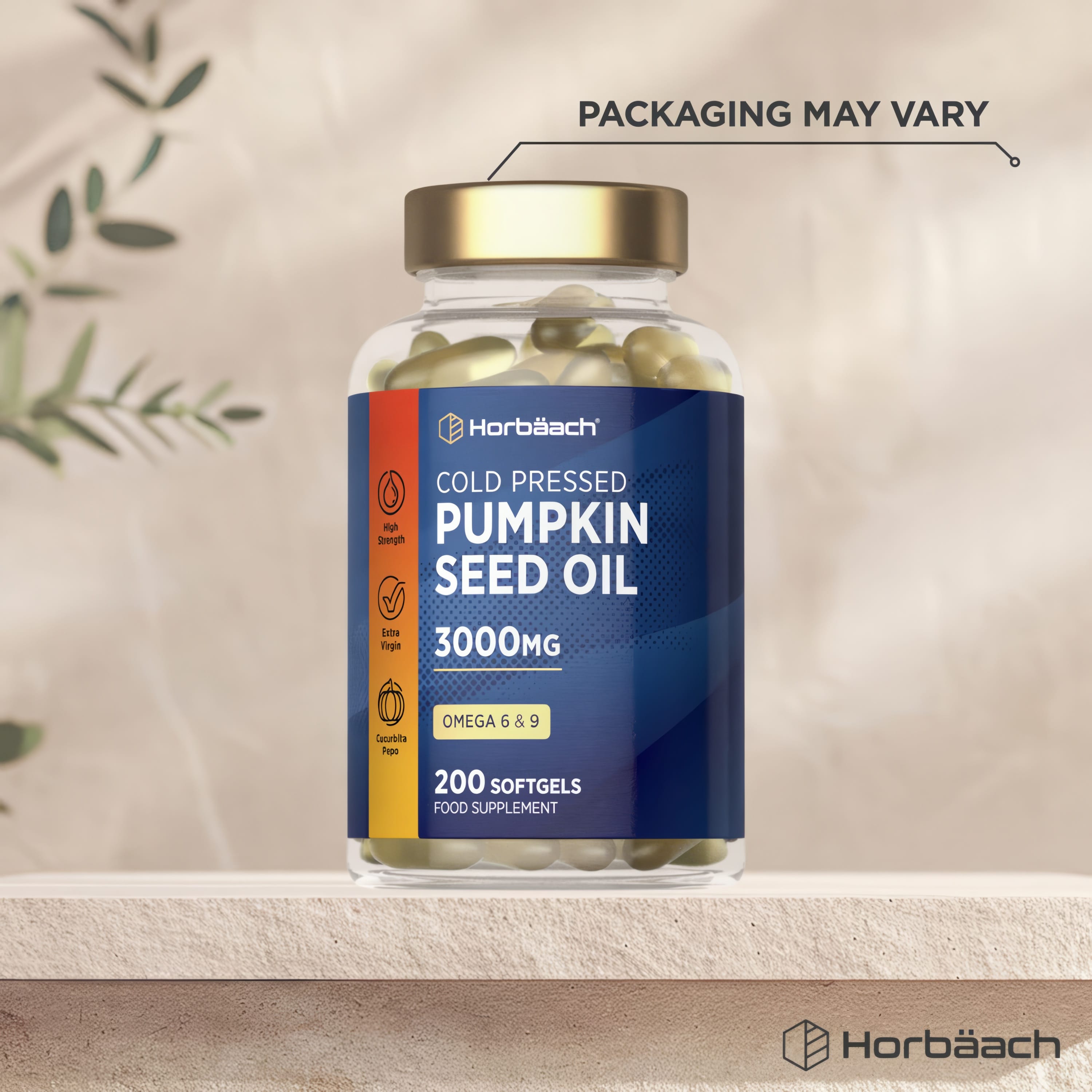 Cold Pressed Pumpkin Seed Oil, 3000MG, 200 softgels.