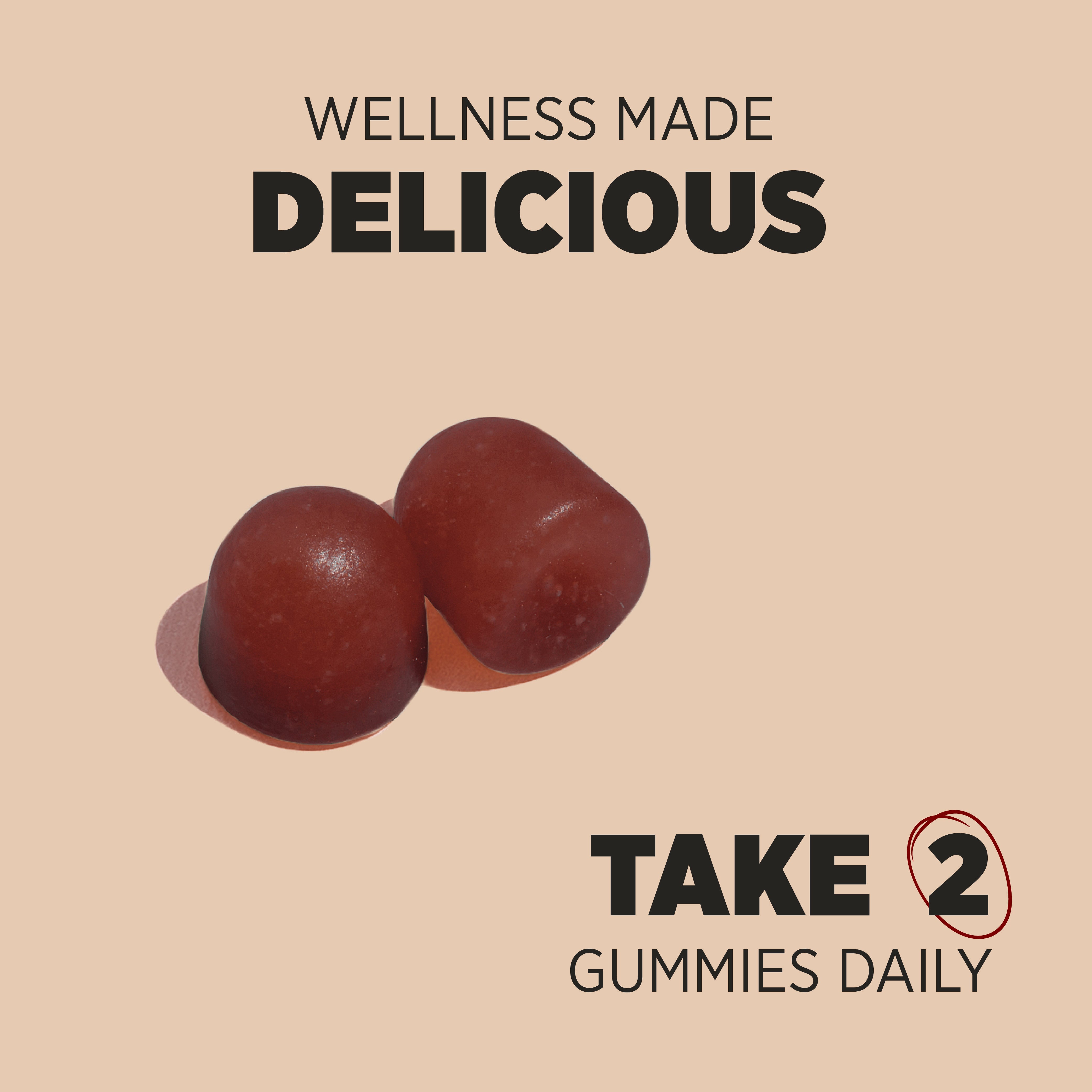 Two HU Adults Iron 14mg + Vitamin C Vegan Gummies. Graphic reads: 'WELLNESS MADE DELICIOUS' and 'TAKE 2 GUMMIES DAILY'.