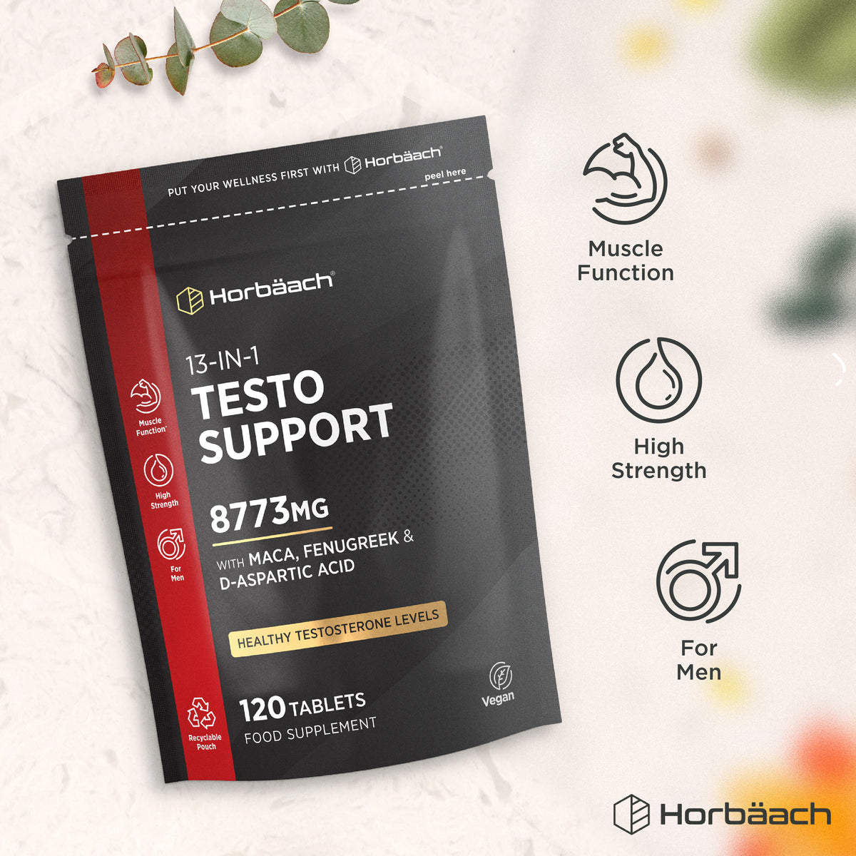 13-IN-1 Testo Support 8773MG, 120 Tablets. With Maca, Fenugreek, and D-Aspartic Acid, supports healthy testosterone levels. Vegan.