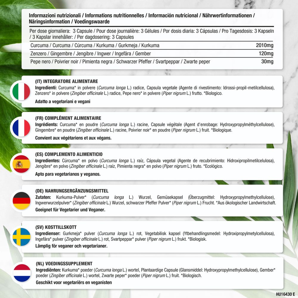 Turmeric Complex with Ginger, Black Pepper 2160 mg | Organic | 365 Capsules