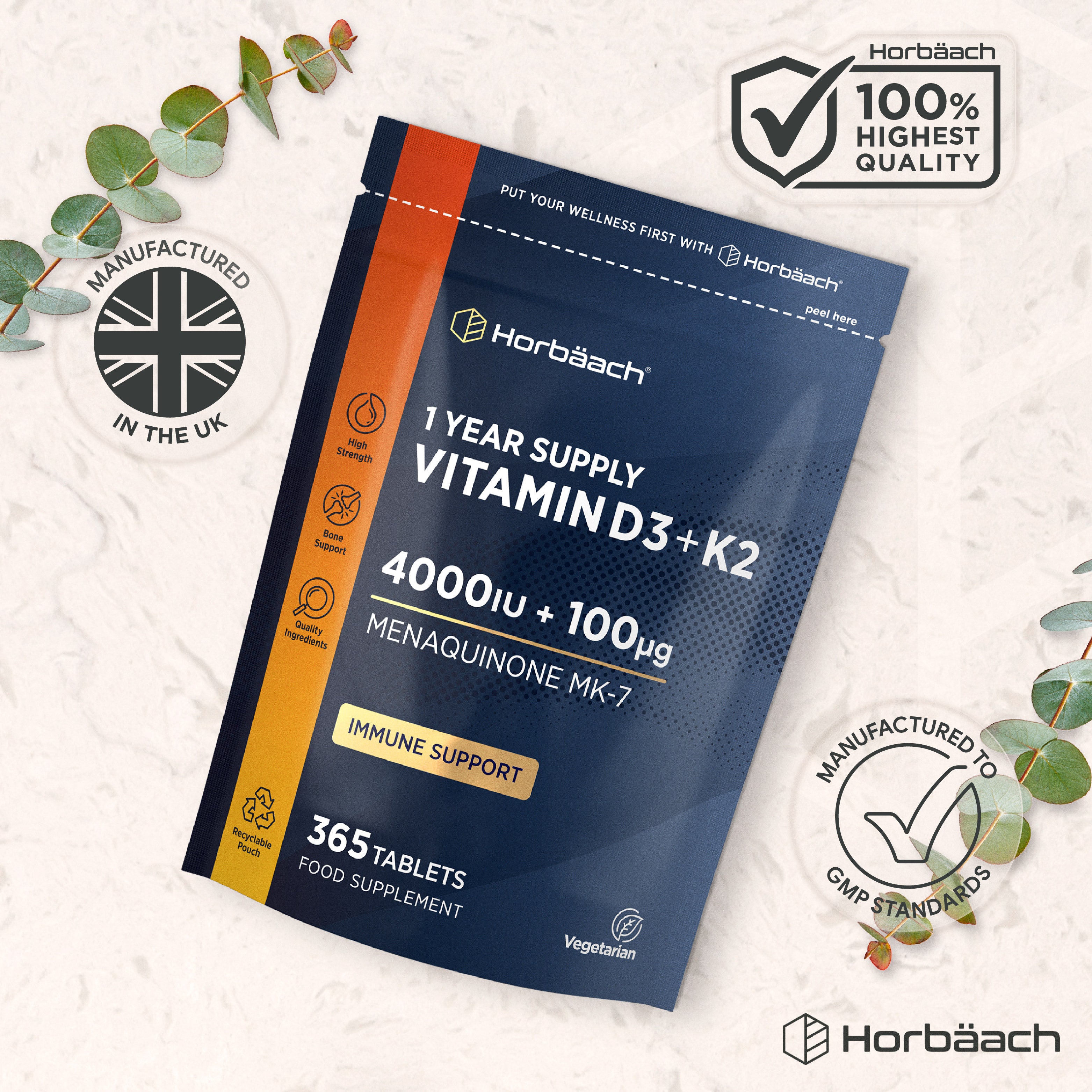 Vitamin D3 4000 IU & K2 MK7 100 µg | 365 Tablets