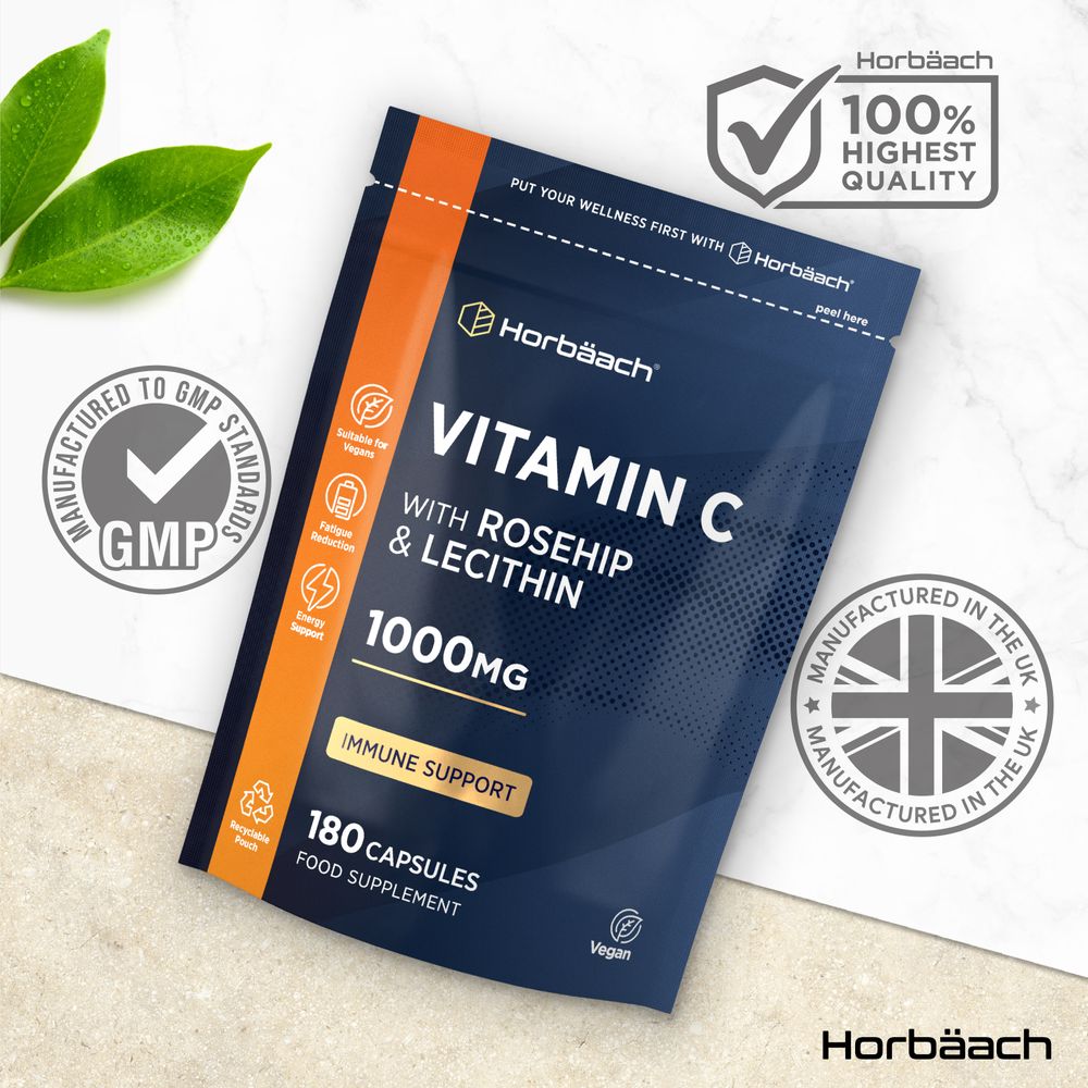 Vitamin C 1000 mg with Rosehip and Lecithin | 180 Capsules