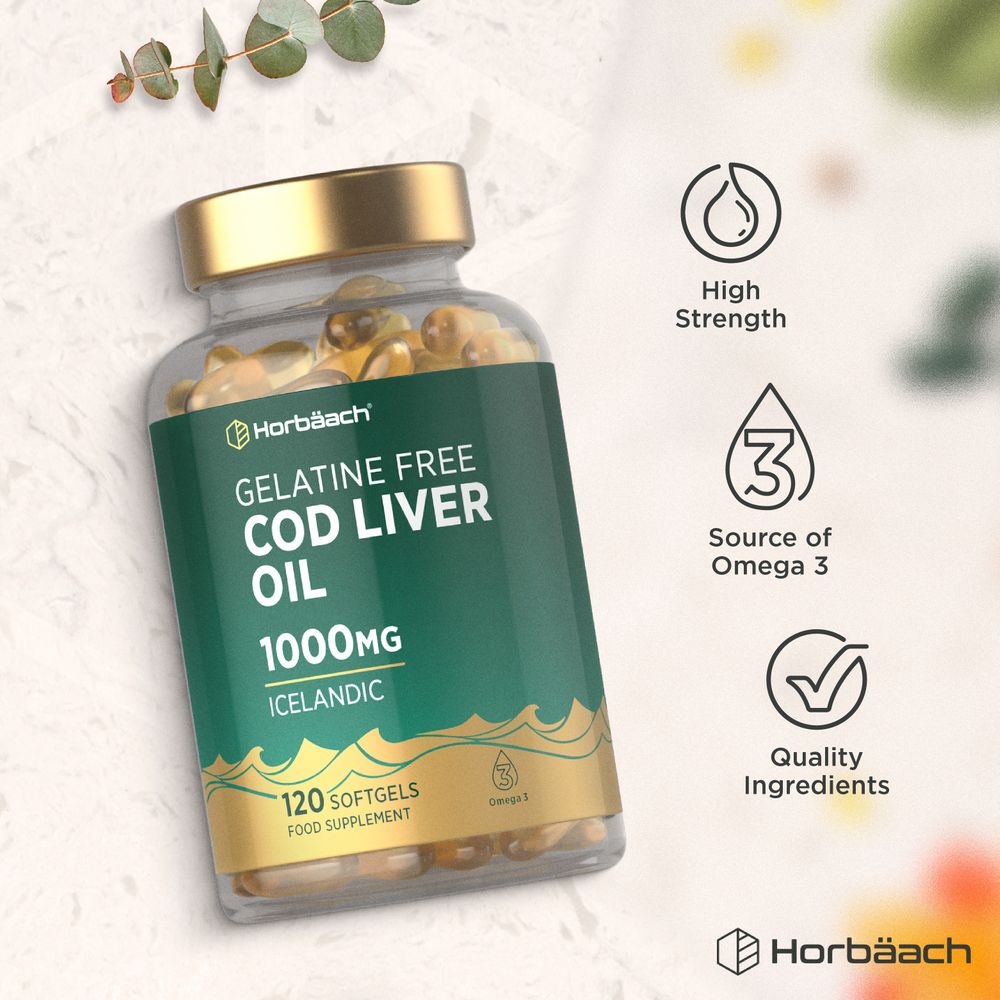 Cod Liver Oil Gelatine Free 1000 mg | 120 Softgels