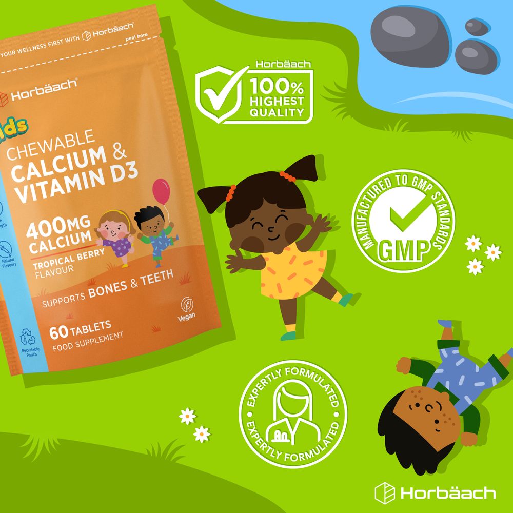Calcium 400 mg and Vitamin D3 for Kids | 90 Chewable Tablets