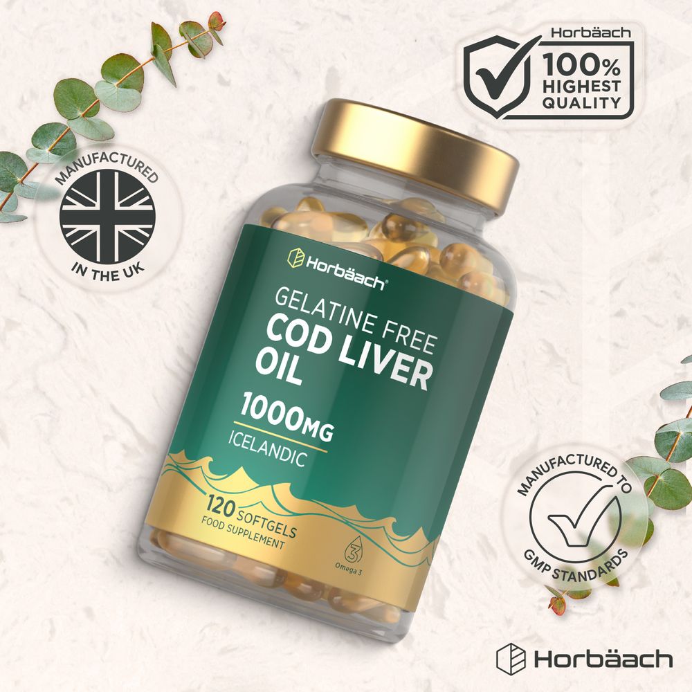 Cod Liver Oil Gelatine Free 1000 mg | 120 Softgels