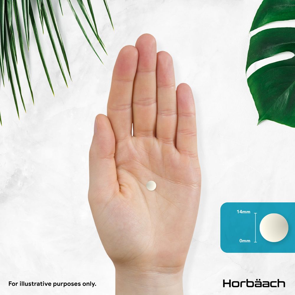 A tablet is held in hand, displaying its dimensions of 14mm diameter and 0mm thickness.