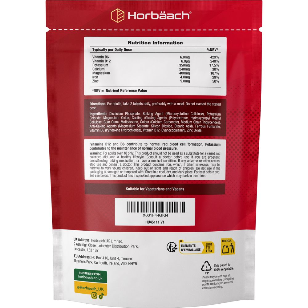 HU Blood Pressure Support 90 Vegan Tablets pouch with nutrition and ingredients details.