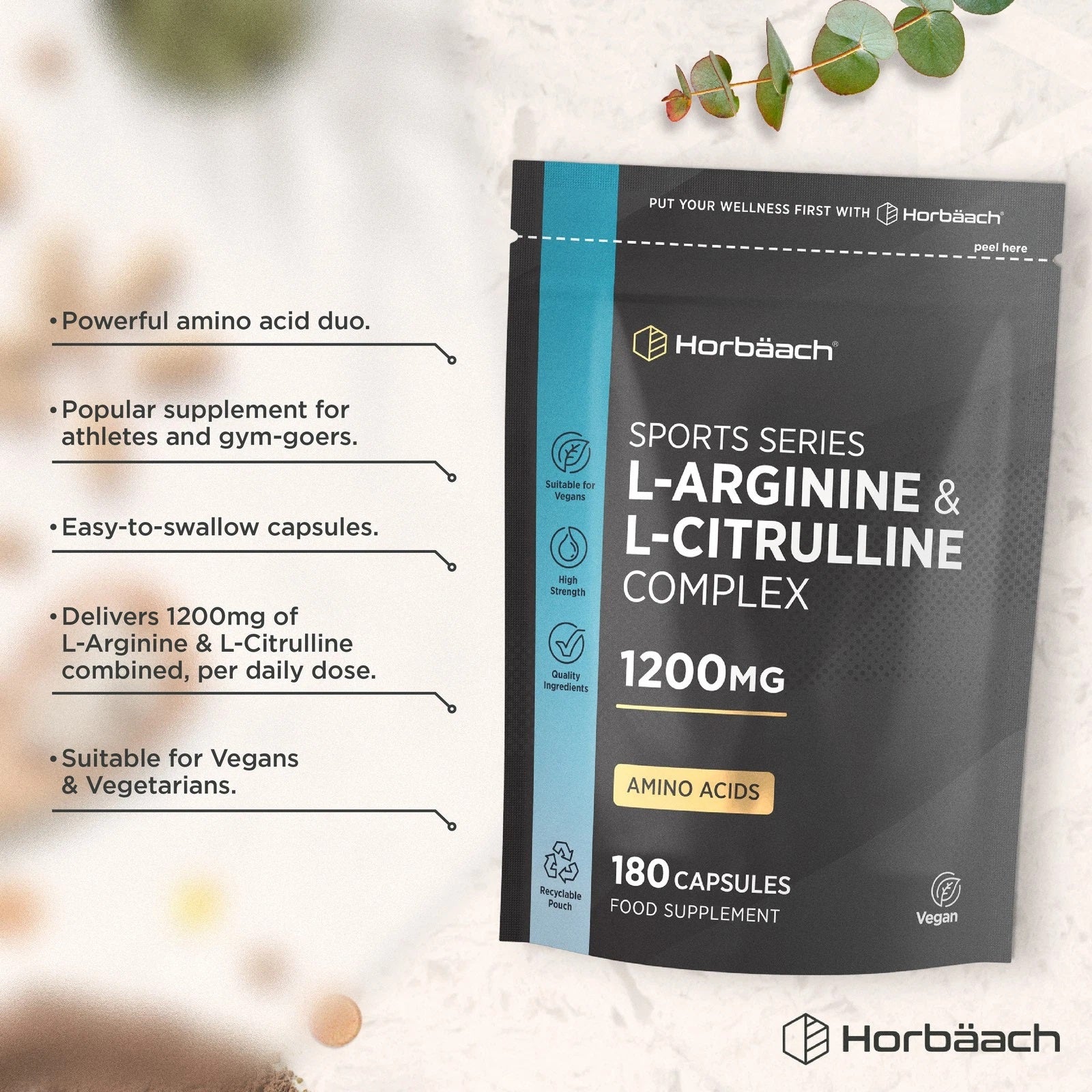 L-Arginine and L-Citrulline 1200 mg | 180 Capsules