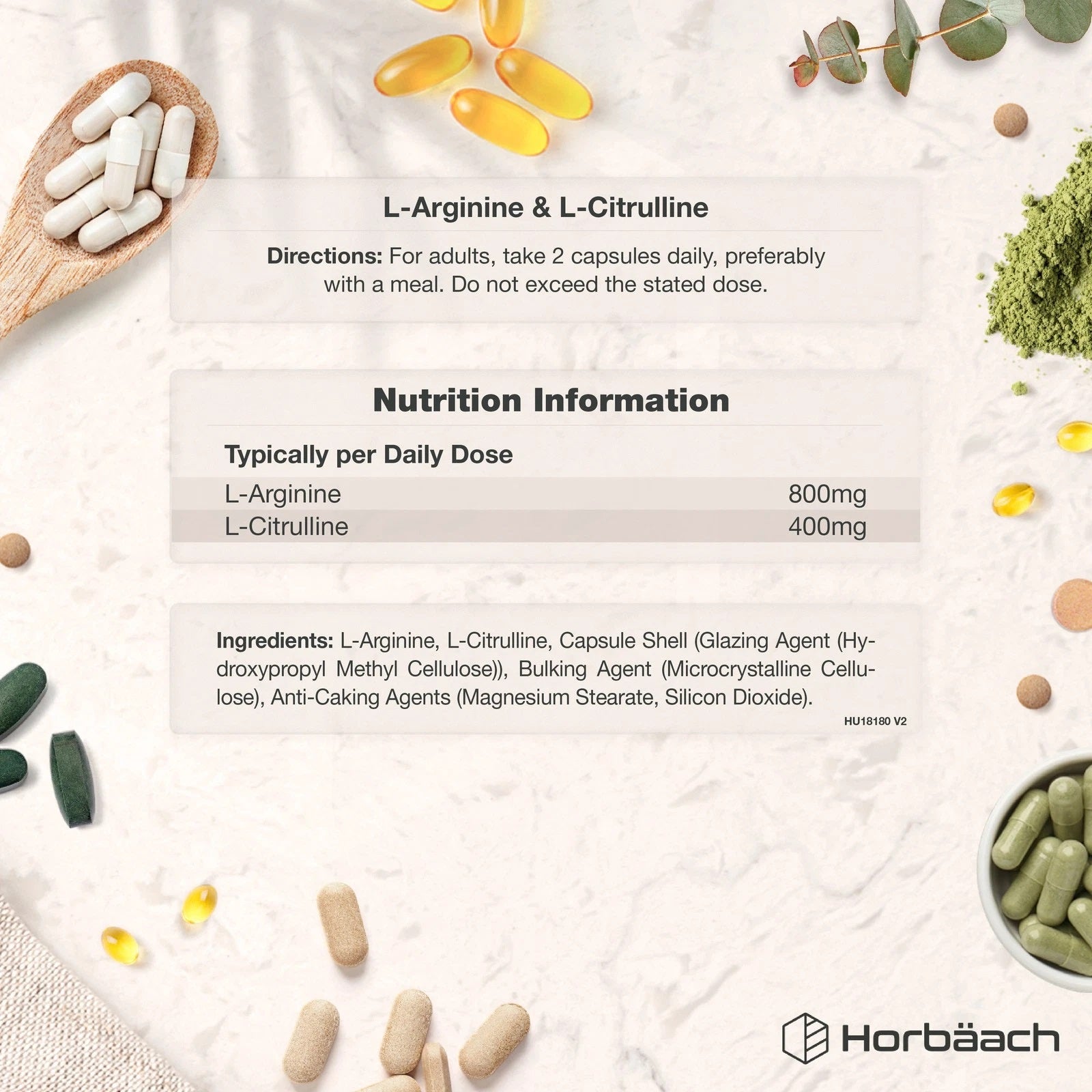 L-Arginine and L-Citrulline 1200 mg | 180 Capsules