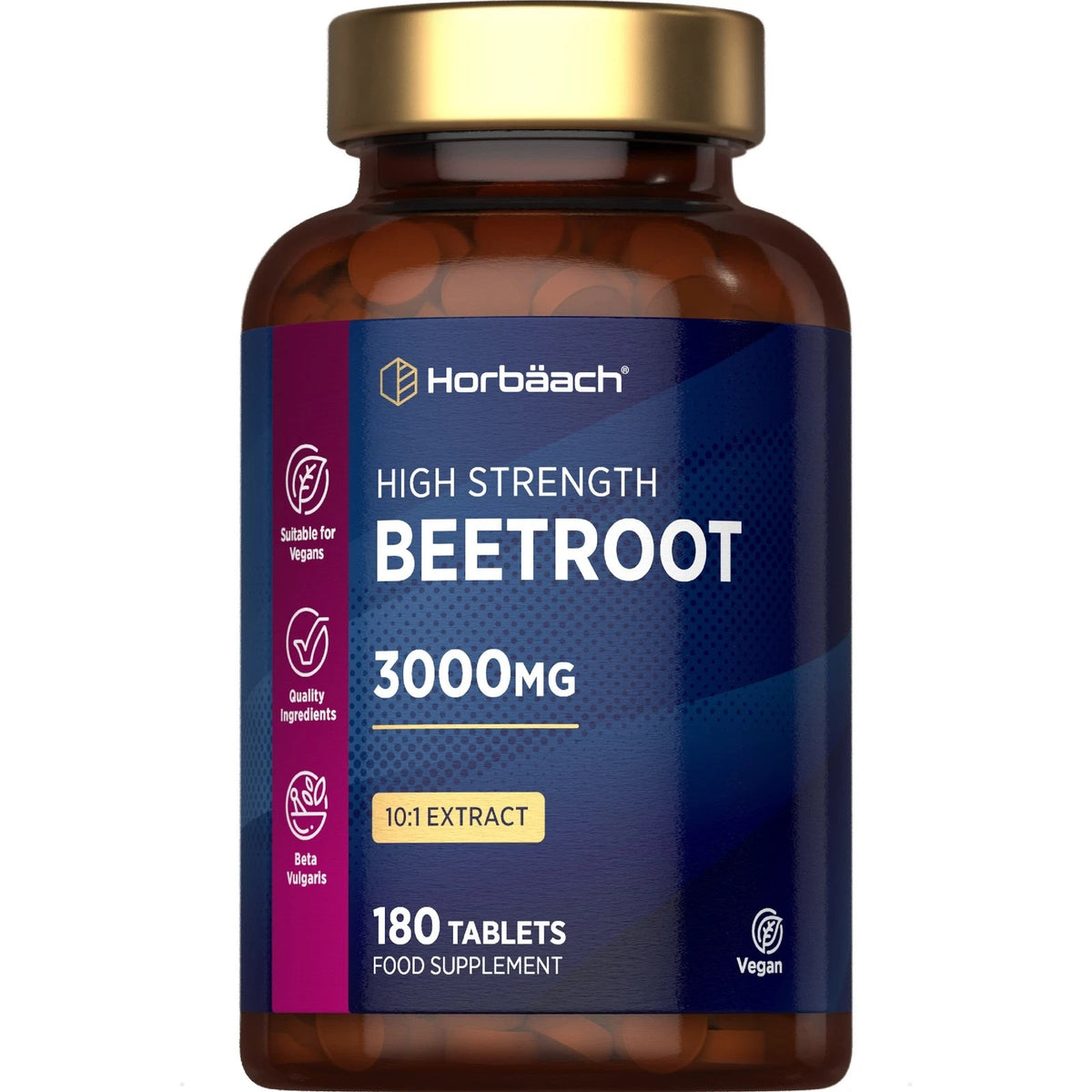 Horbäach High Strength Beetroot 3000mg 10:1 Extract, 180 Vegan Tablets Food Supplement.