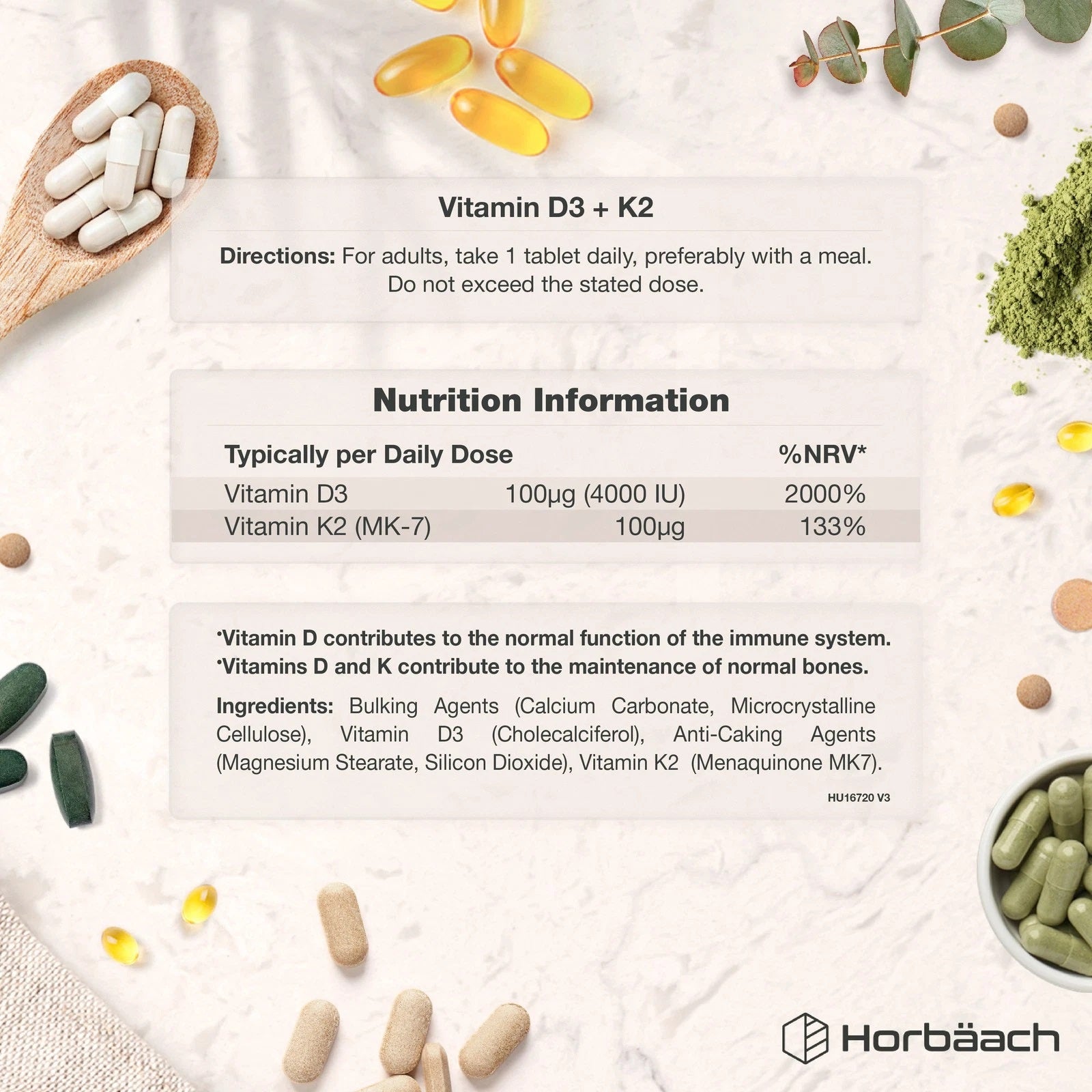 Vitamin D3 4000 IU & K2 MK7 100 µg | 365 Tablets