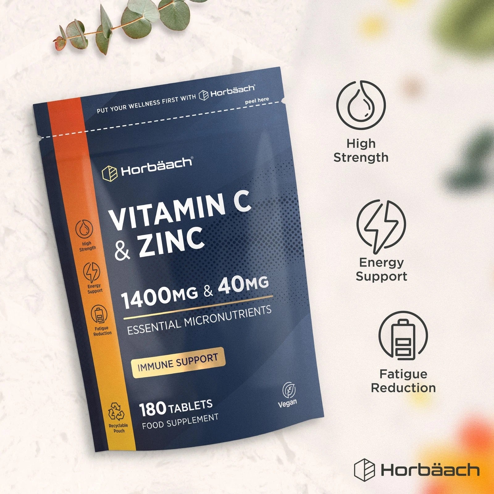 Vitamin C 1400 mg and Zinc 40 mg | 180 Tablets