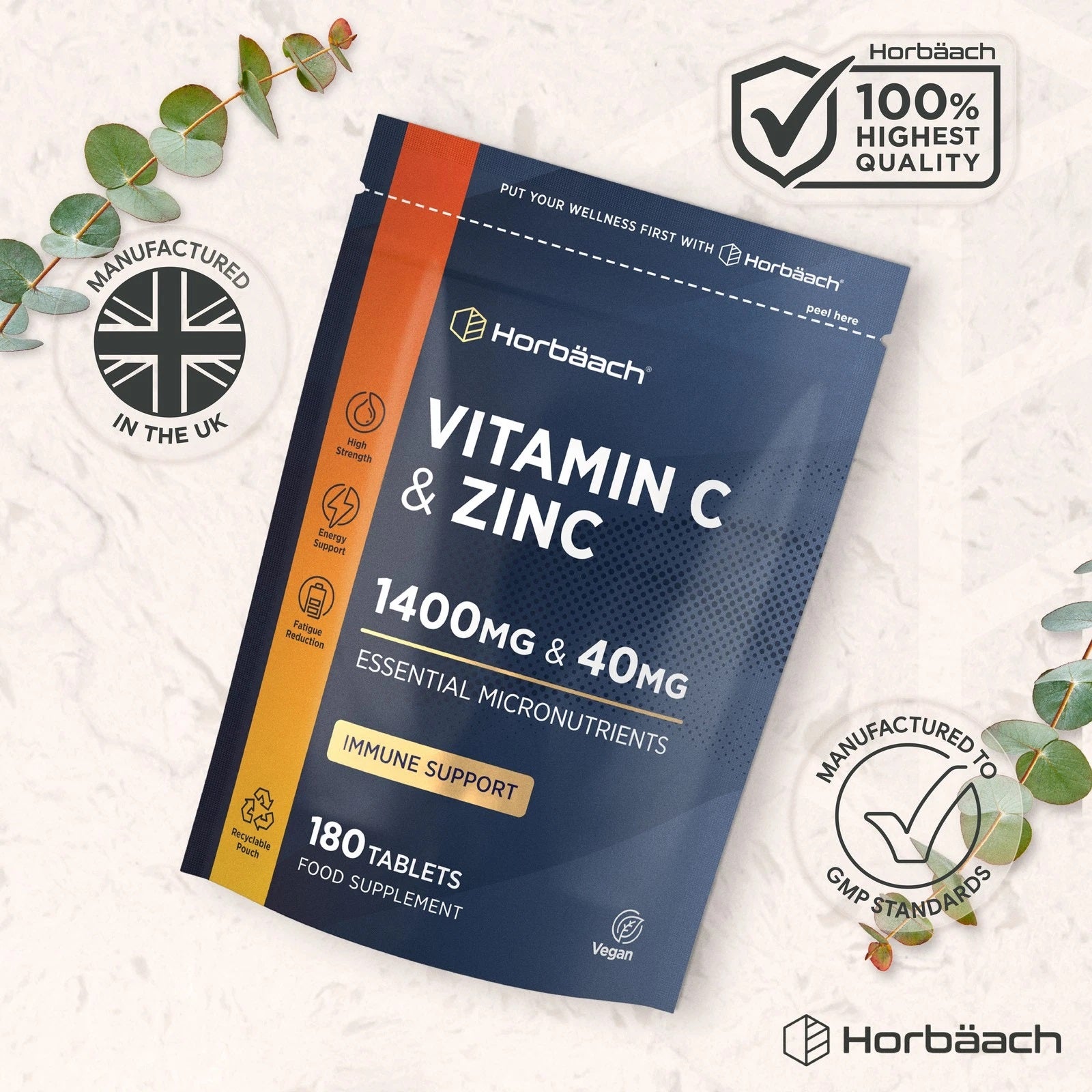 Vitamin C 1400 mg and Zinc 40 mg | 180 Tablets