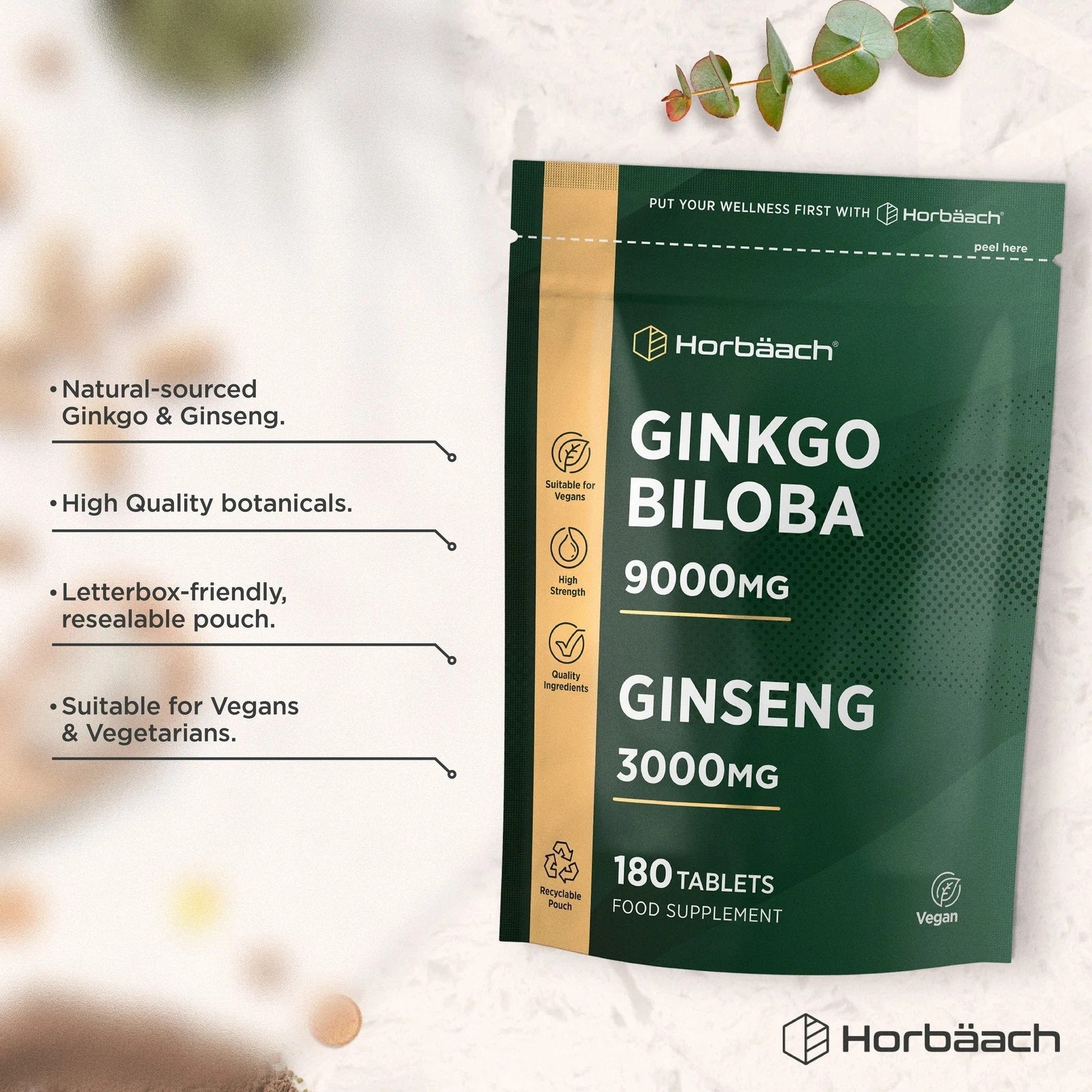 Ginkgo Biloba 9000 mg and Ginseng 3000 mg | 180 Tablets