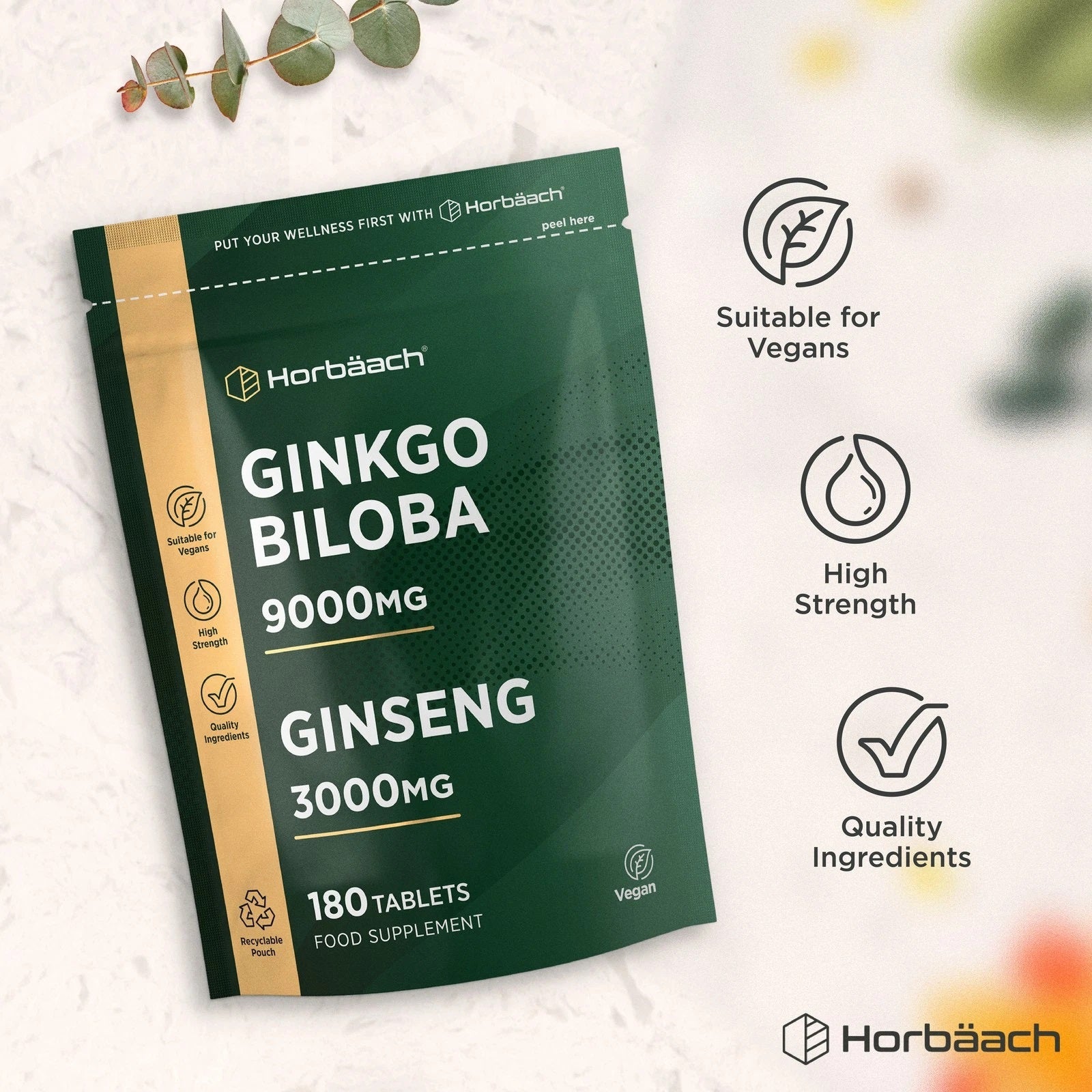 Ginkgo Biloba 9000 mg and Ginseng 3000 mg | 180 Tablets