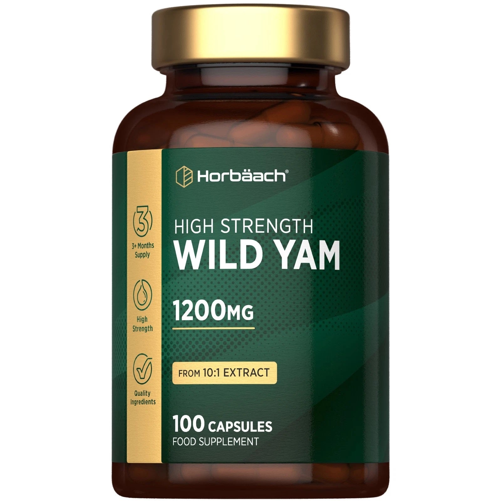 This is a bottle of High Strength Wild Yam 1200mg containing 100 capsules.