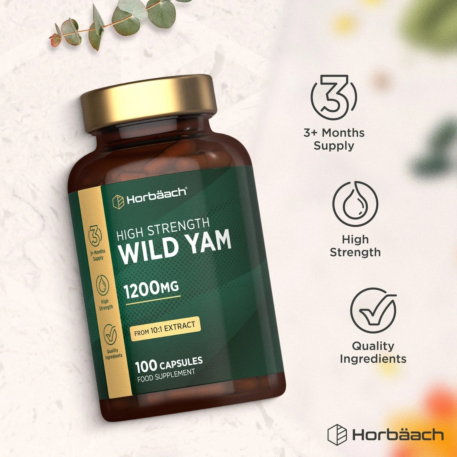 High Strength Wild Yam 1200MG, from 10:1 EXTRACT, 100 CAPSULES FOOD SUPPLEMENT. 3+ Months Supply, High Strength, Quality Ingredients.