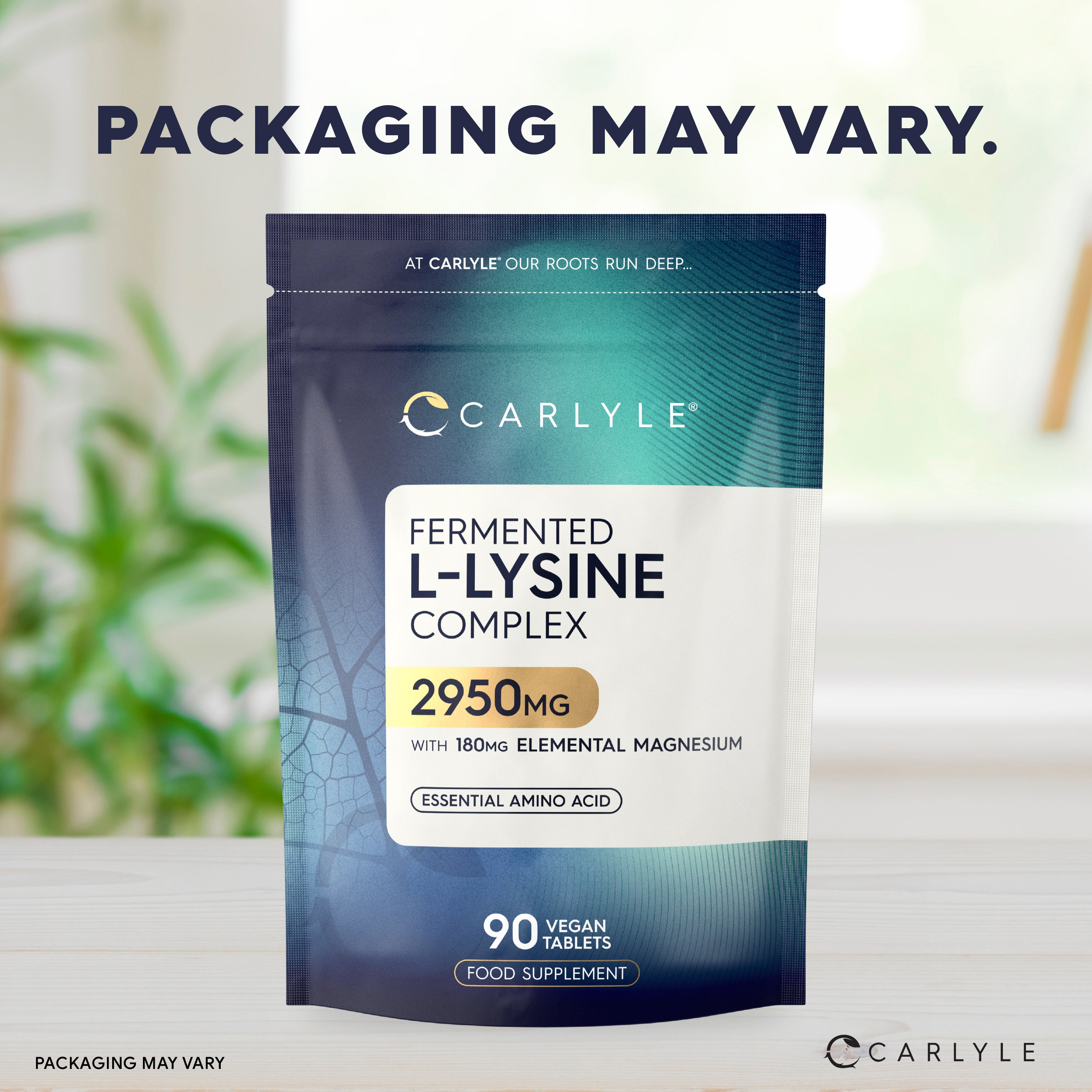 Fermented L-Lysine Complex 2950mg with 180mg Elemental Magnesium, 90 Vegan Tablets, a Food Supplement.