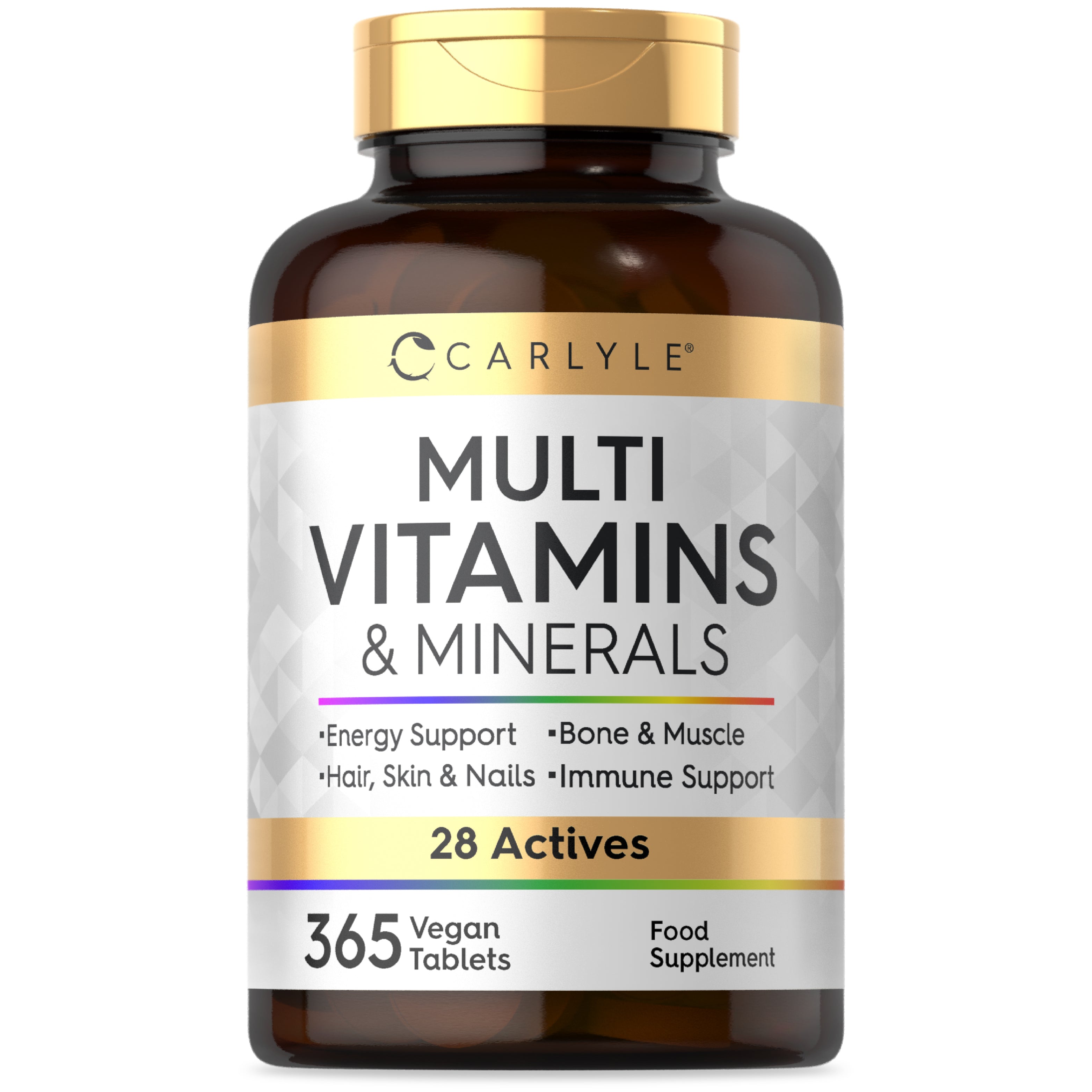 Carlyle Multi Vitamins & Minerals, 365 Vegan Tablets. Supports energy, bone, muscle, hair, skin, nails, immune with 28 actives.