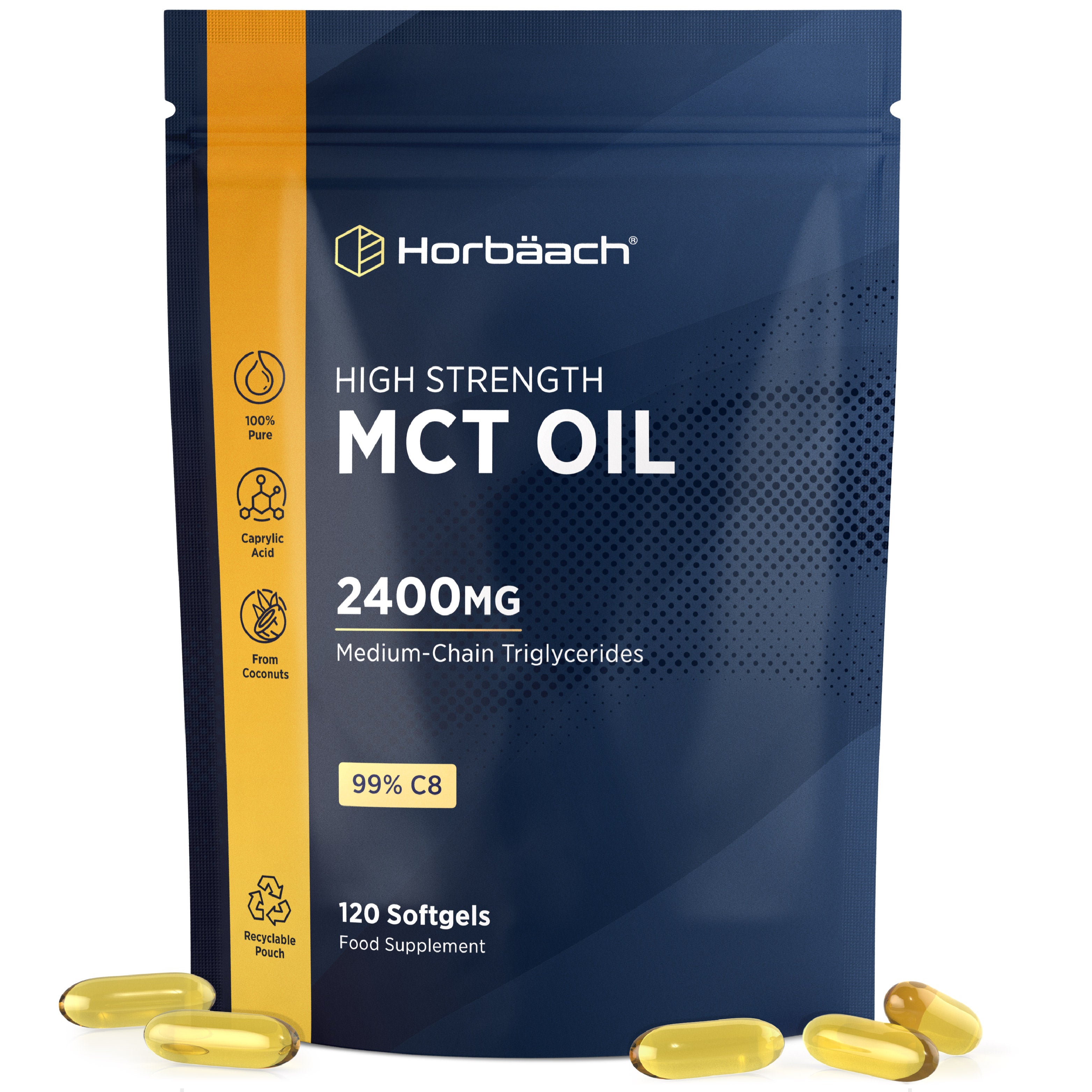 MCT Oil 2400 mg | High Strength C8 Caprylic Acid | 120 Softgels