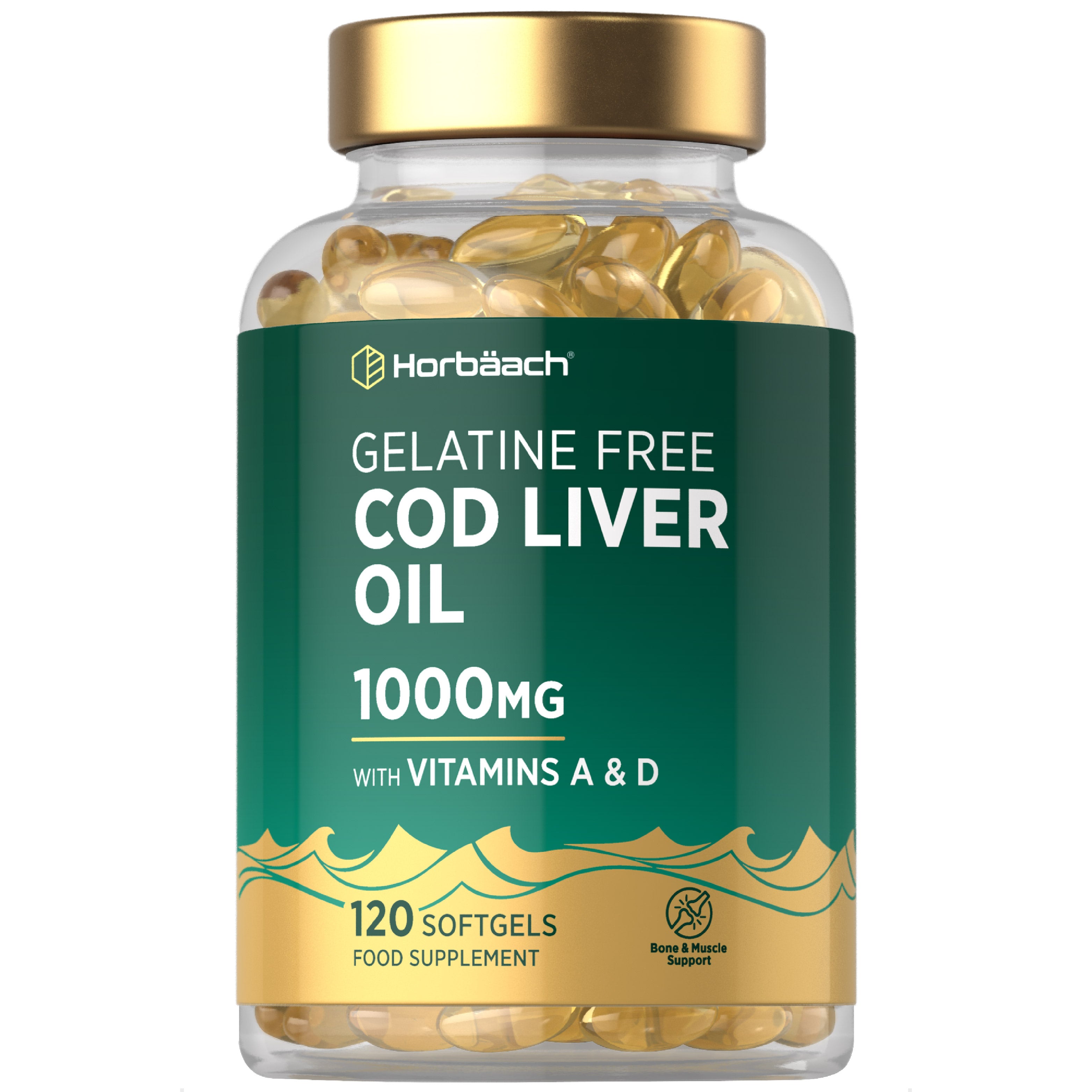 Cod Liver Oil Gelatine Free 1000 mg | 120 Softgels