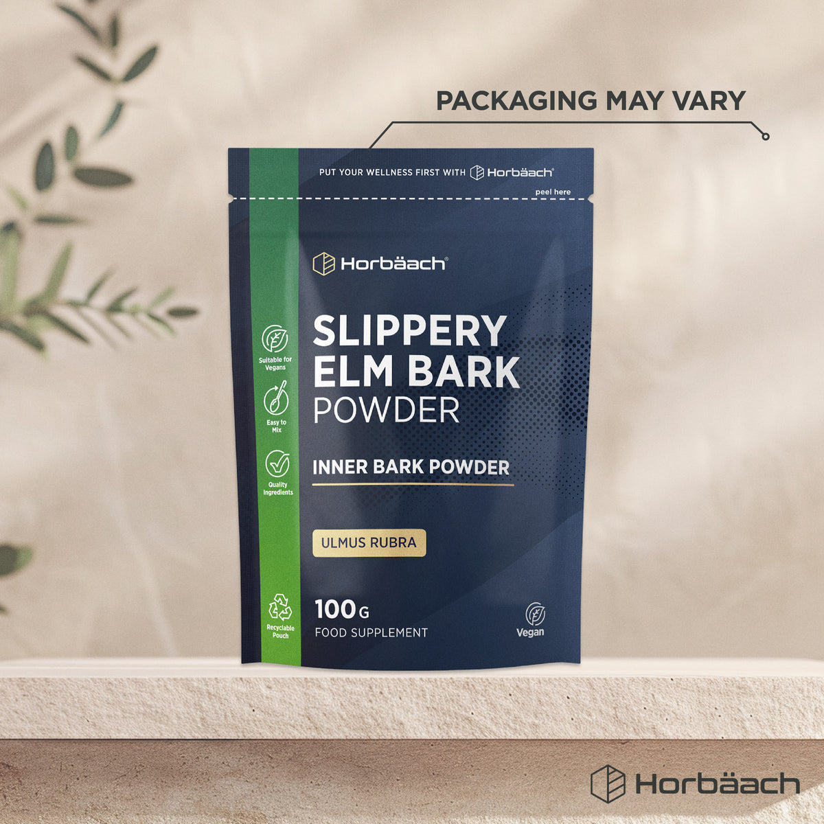 Slippery Elm Bark Powder, 100g food supplement for vegans. Easy to mix, quality ingredients, recyclable pouch.