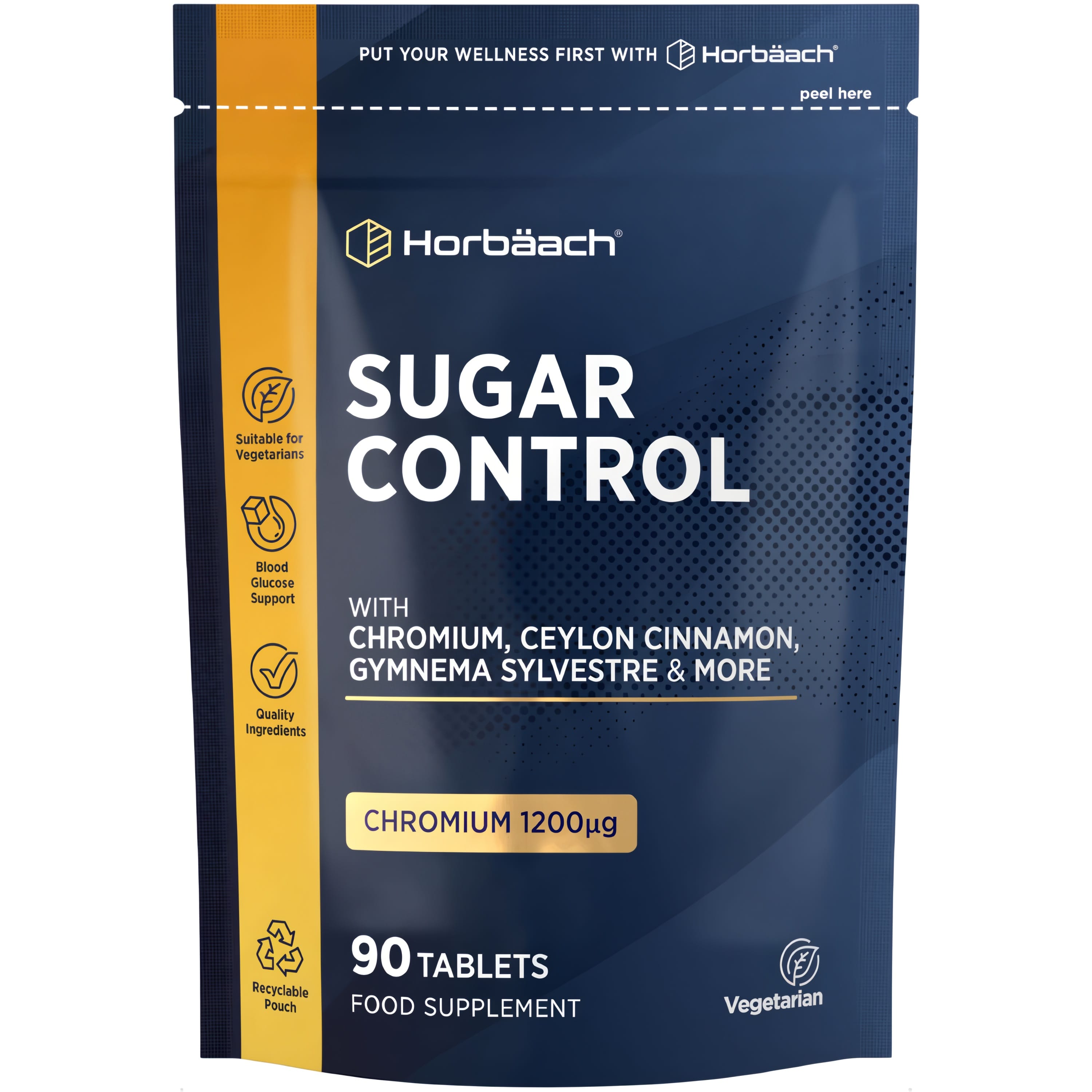 Blood Sugar Support Supplement | 90 Tablets | with Chromium, Ceylon Cinnamon Extract & Gymnema Extract | Suitable for Vegetarians | by Horbaach