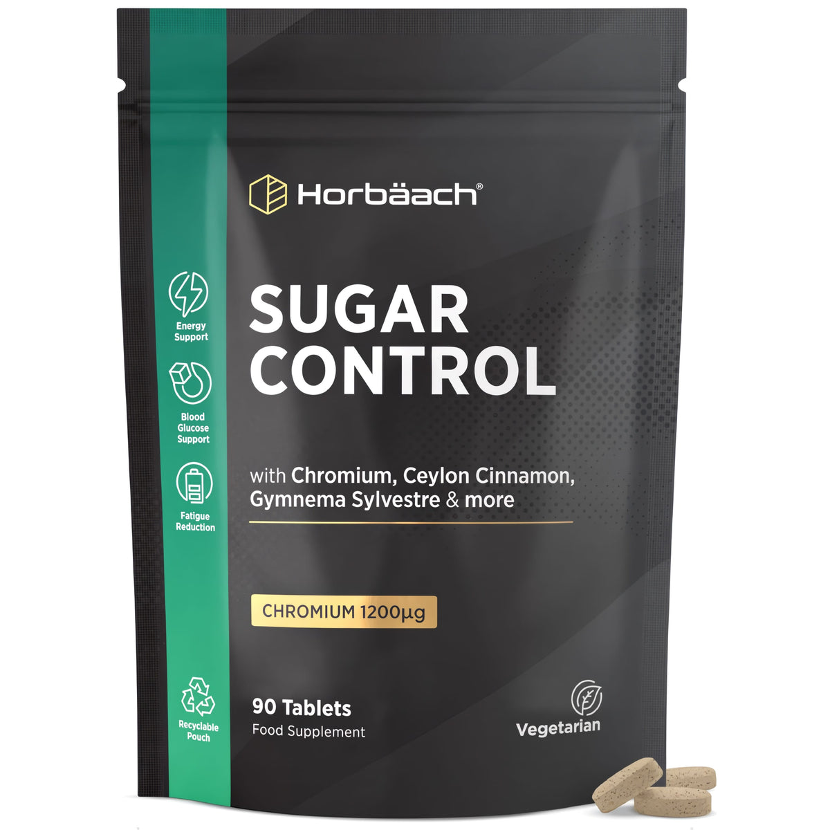 Sugar Control Food Supplement: 90 Tablets with Chromium 1200µg, Ceylon Cinnamon, Gymnema Sylvestre, Vegetarian.