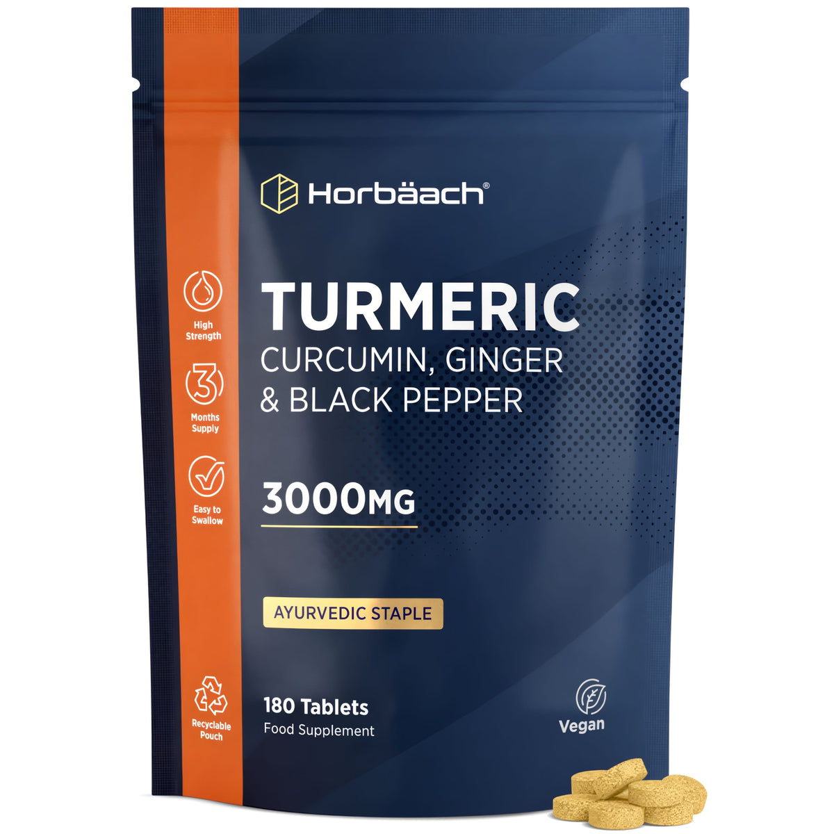 Turmeric Tablets 3000mg with Black Pepper & Ginger - 95% Curcumin Extract