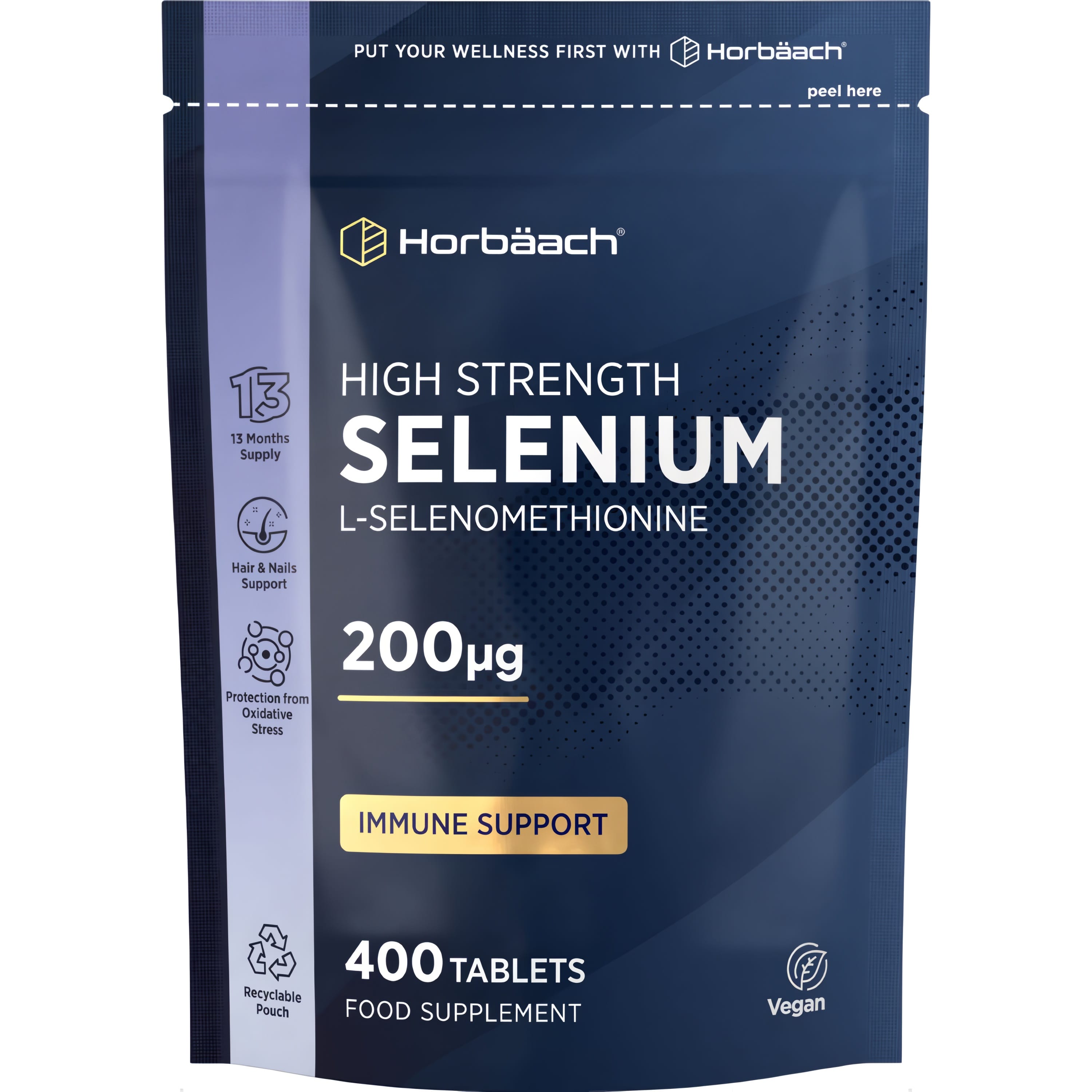 High Strength Selenium L-Selenomethionine 200µg, 400 Tablets. Vegan. 13 Months Supply for Immune, Hair and Nails Support.
