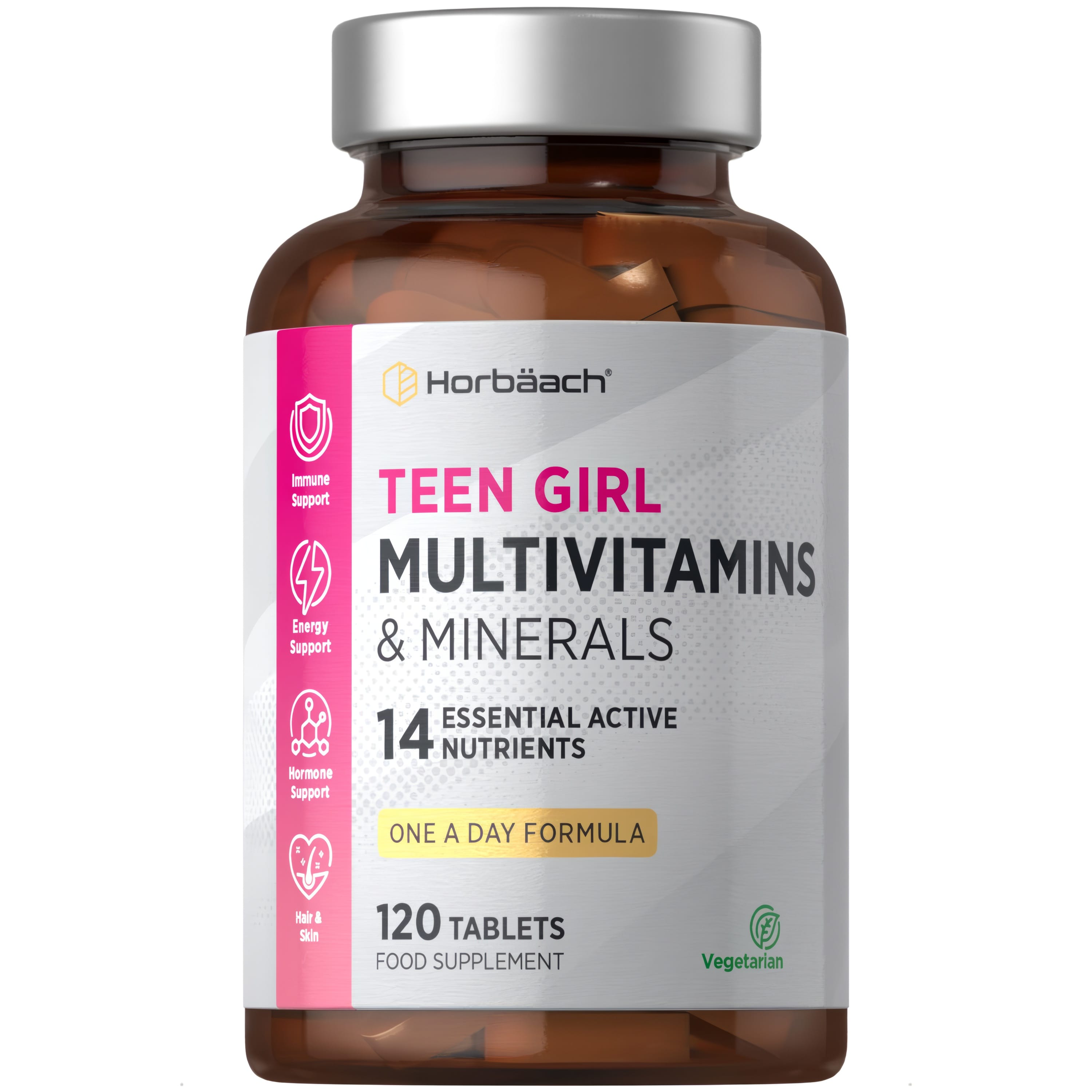 Teen Girl Multivitamins & Minerals, 120 Tablets, is a one-a-day vegetarian food supplement formula.