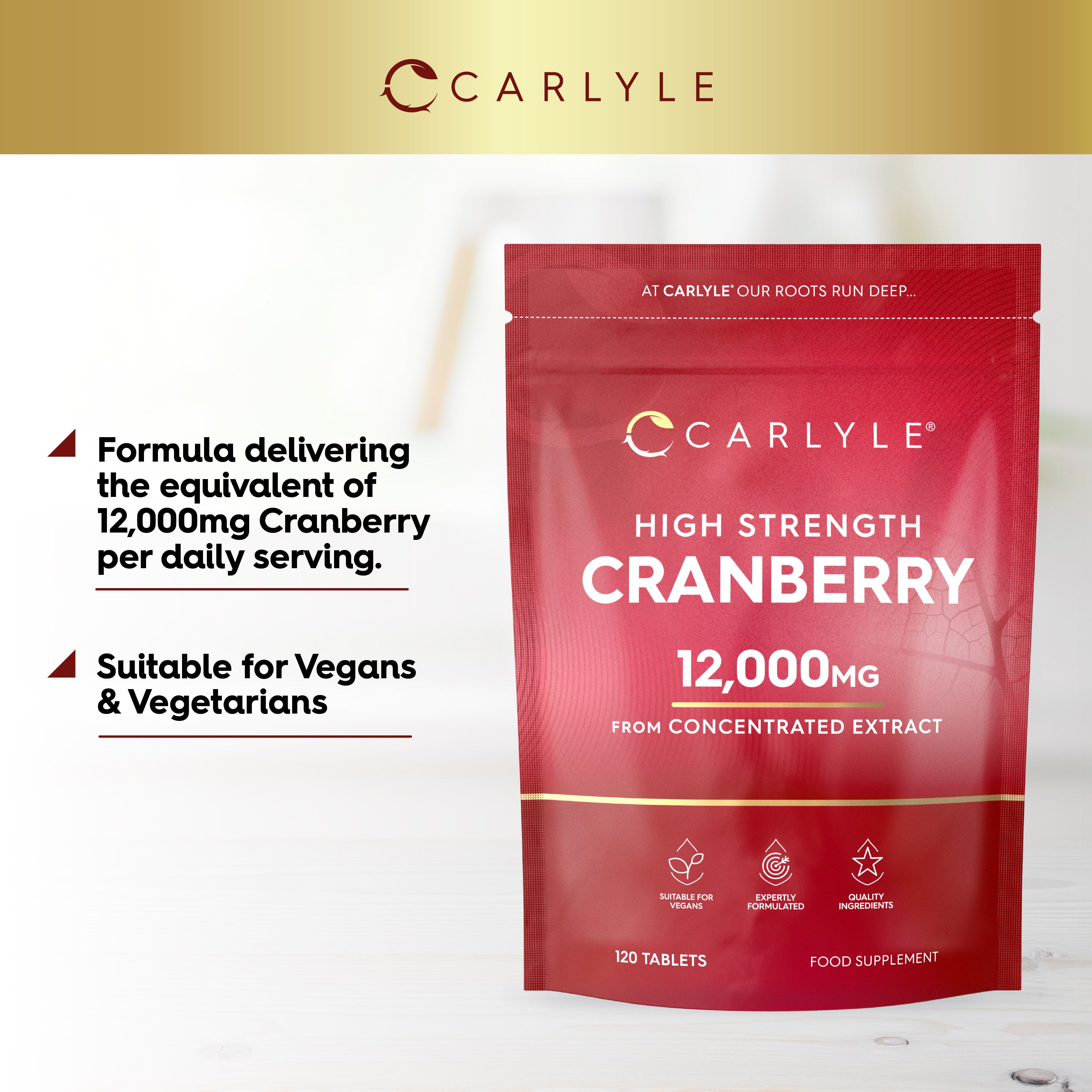 High Strength Cranberry 12,000mg from Concentrated Extract, 120 Vegan Tablets.