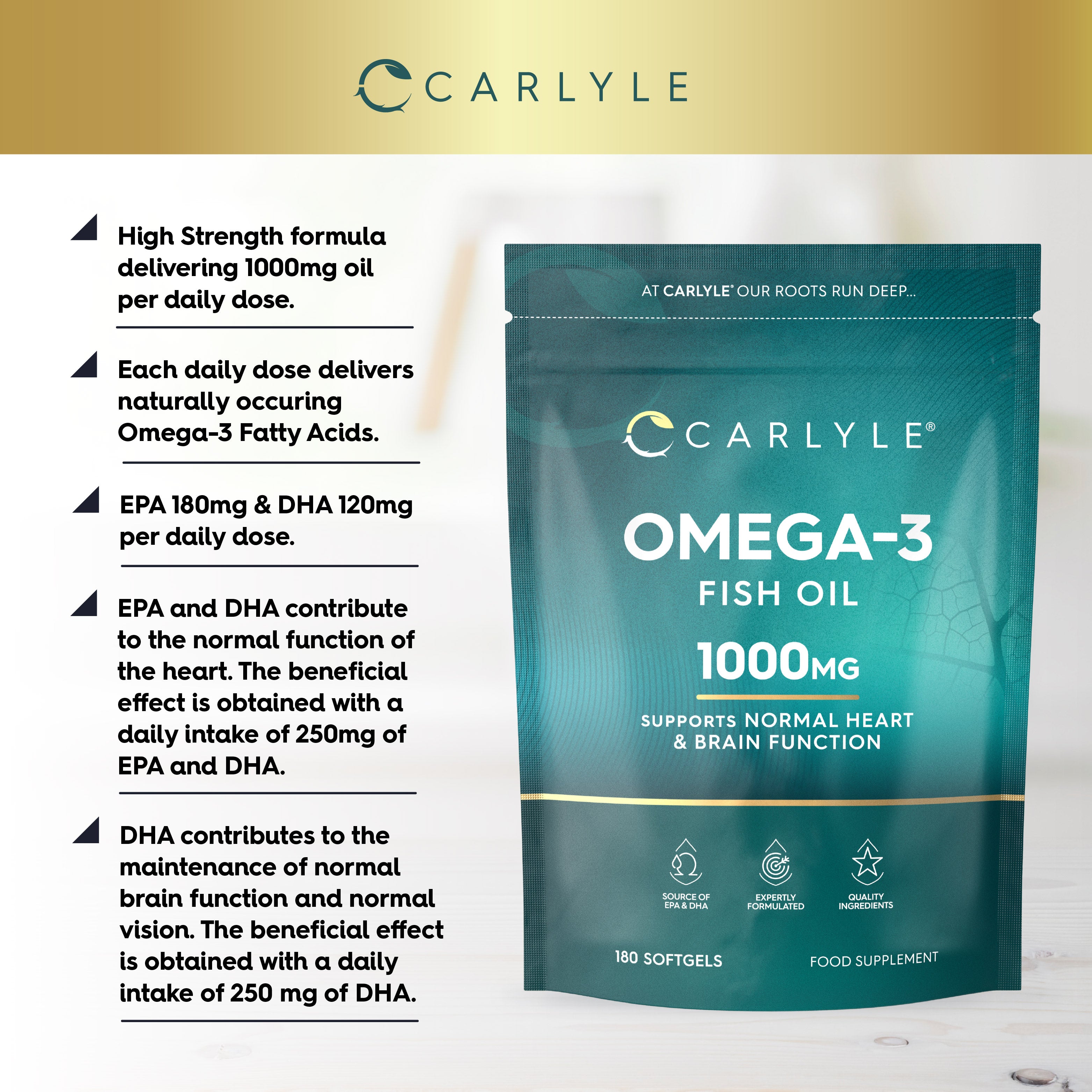 Omega 3 Fish Oil 1000 mg | 180 Softgels